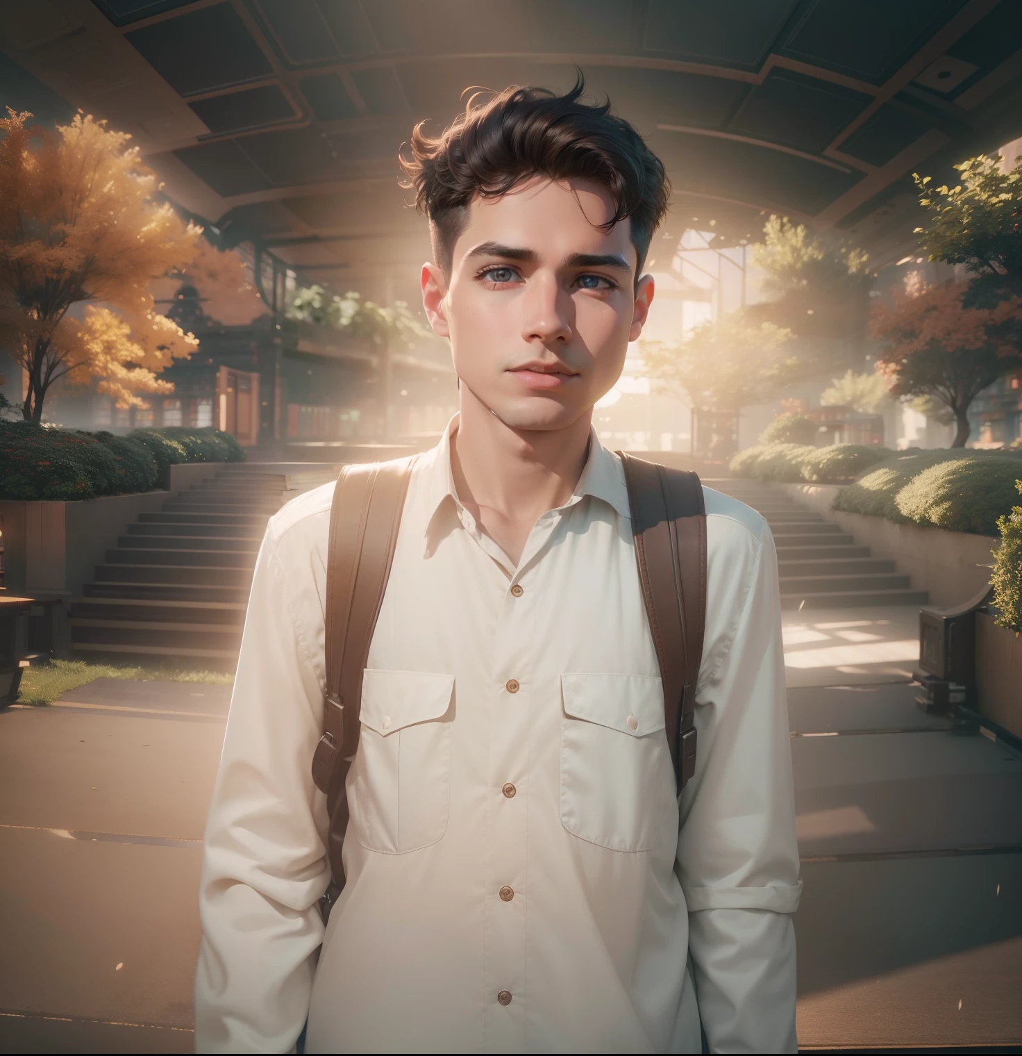 Boy in library futuristic background realistic face 8k ultra high quality