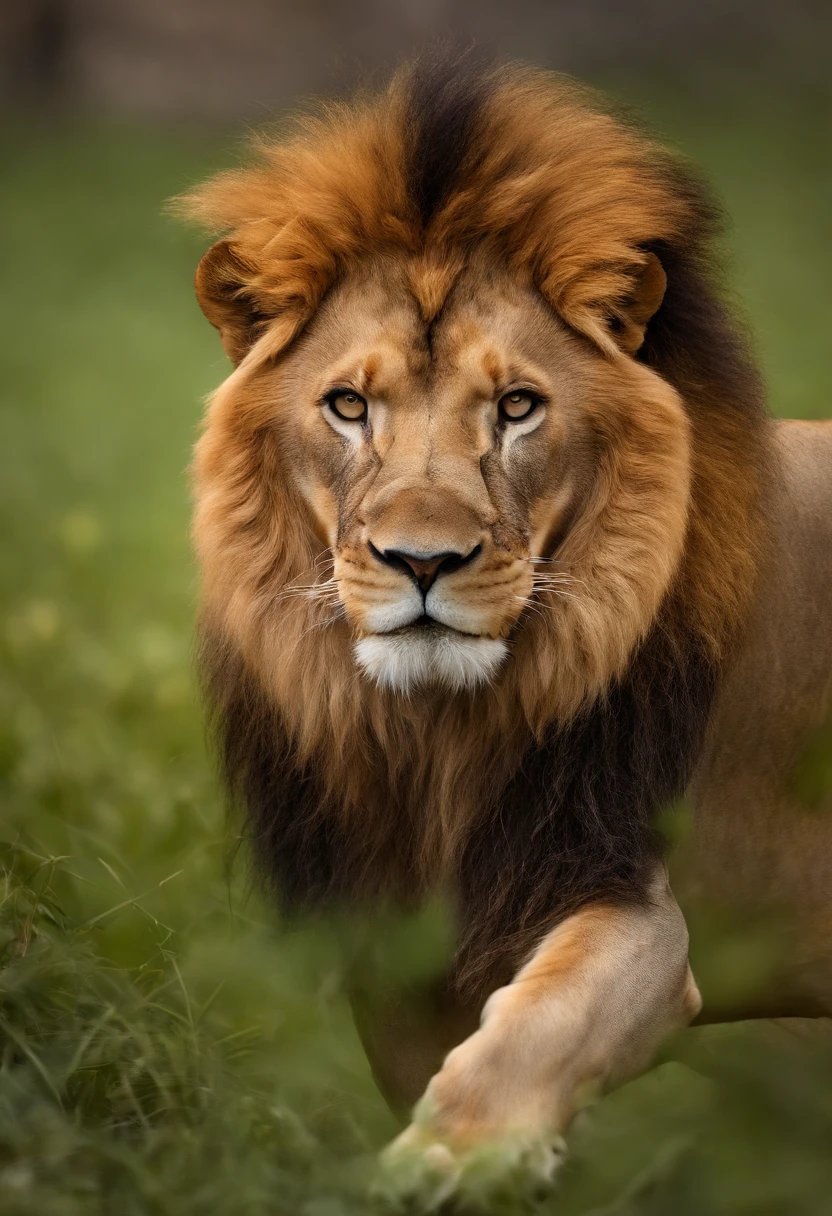 There's a lion, running in the grass with a rock in the background, Ein Bild von Derek Zabrocki, Unsplash (Ungespritzt), Digitale Kunst, King of the Jungle, with the mane of a lion, Stolzer Blick, Mouth open, Baring teeth, bedrohlich,A hot, Taking a majestic pose, Aslan the Lion, Half Lion, 2 d Ganzkörperlöwe, Stolzer Blick, Digitale Kunst Tierfoto, Lion's mane