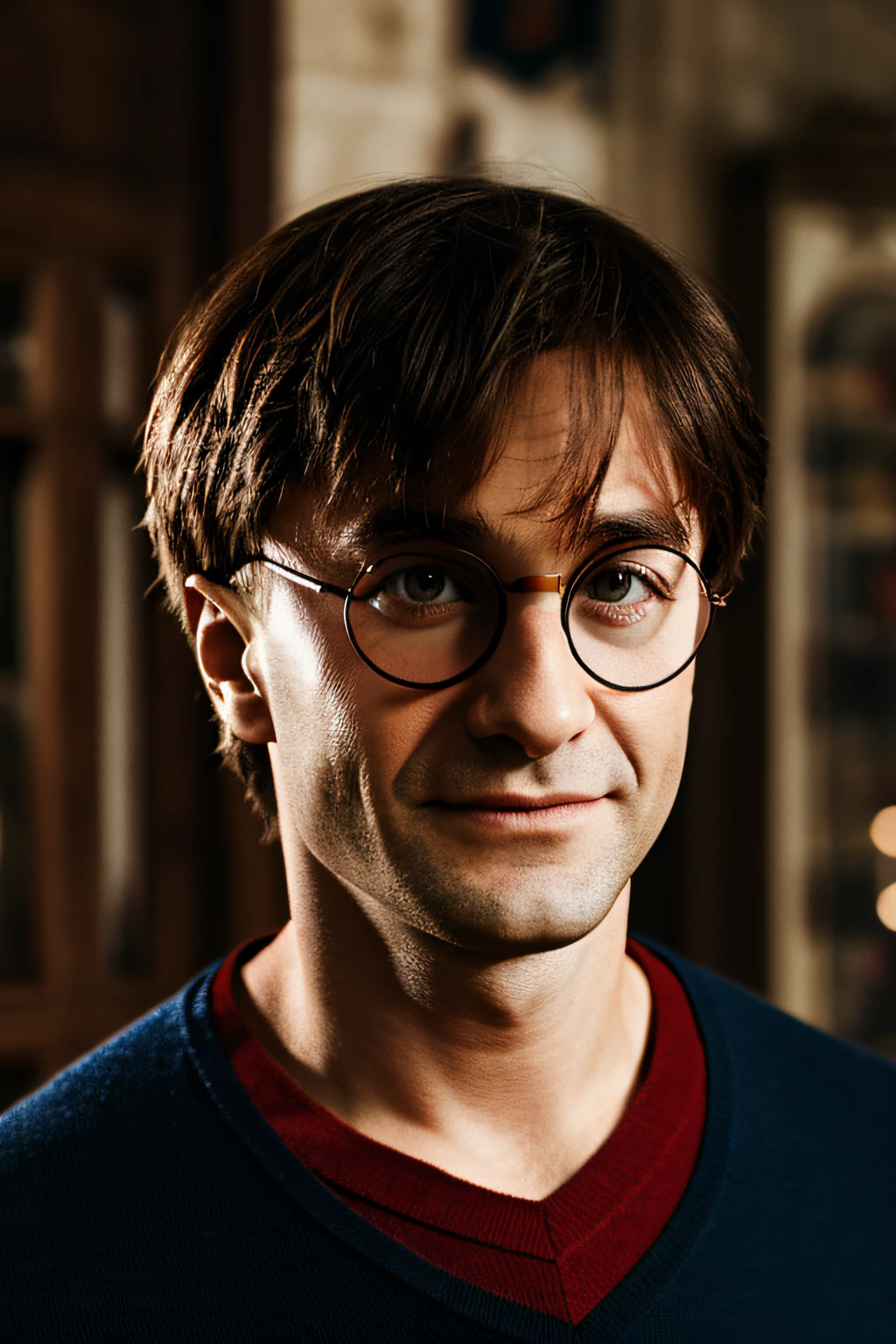 Harry Potter as an adult 45 years old, Harry Potter glasses, portrait