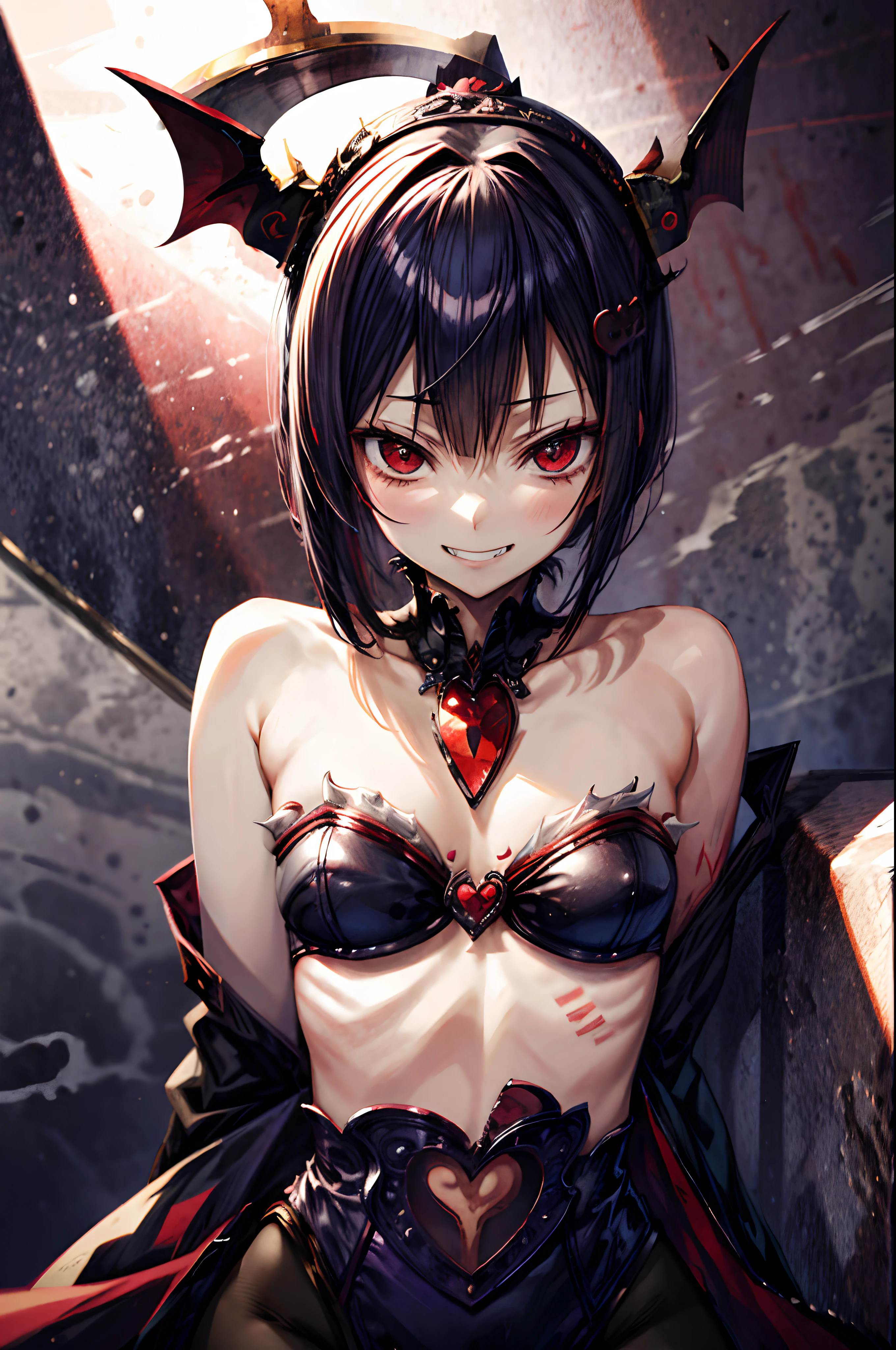 masutepiece, Best Quality, Vampire Queen, tusk, grin, Adult Woman, (Portrait:0.8),