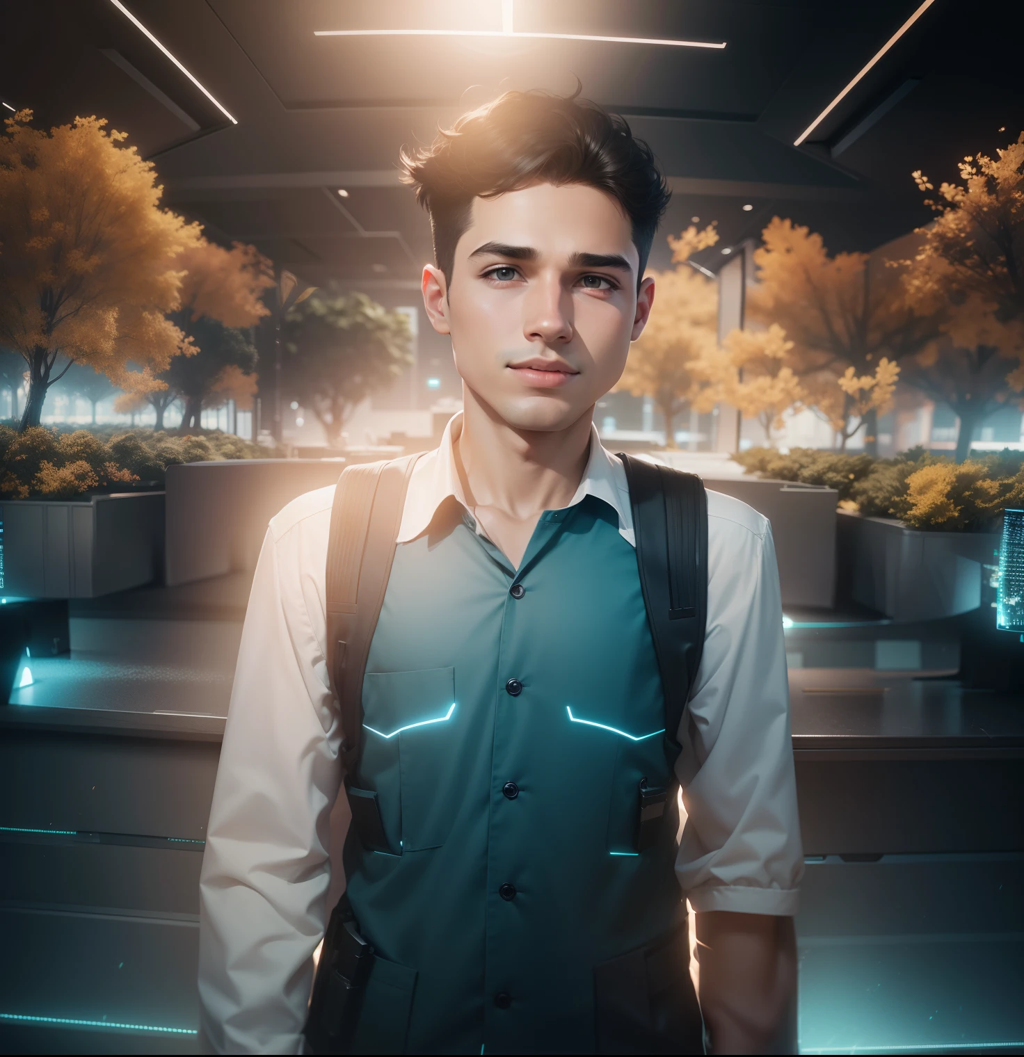 Boy in office futuristic background realistic face 8k ultra high quality