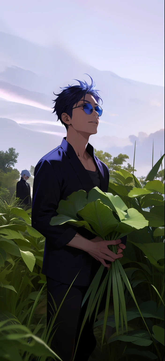 ((High detail、Cinematic lighting))、Messy white hair、aquamarine Eyes、White eyelashes、god light、Ray tracing、shadowing、Optical illusion、The upper part of the body、Looking at the camera、Masterpiece、((Super detail、Best quality、8K))、jujutsu kaisen、Gojo Gojo、Black attire、The surgery begins、Perfect black background、serene look、formidable presence、Enigmatic Atmosphere、(Strange moonshine、Ominous Shadows、 Intense Blue Aura、 Rich red halo、Symbolizes the power around him、Radiating Magical Energy、Mystical Artifacts、Ether-like granules、dynamicposes、epic soundtrack、(((The detailed hand)))、sunglass
