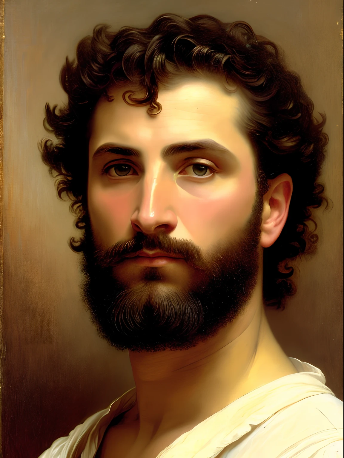 An extremely strong and handsome 40s years old man, highly detailed painting, portrait, artwork by William-Adolphe Bouguereau