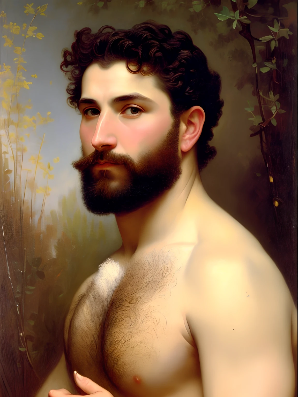 An extremely strong and handsome 40s years old man, highly detailed painting, portrait, artwork by William-Adolphe Bouguereau