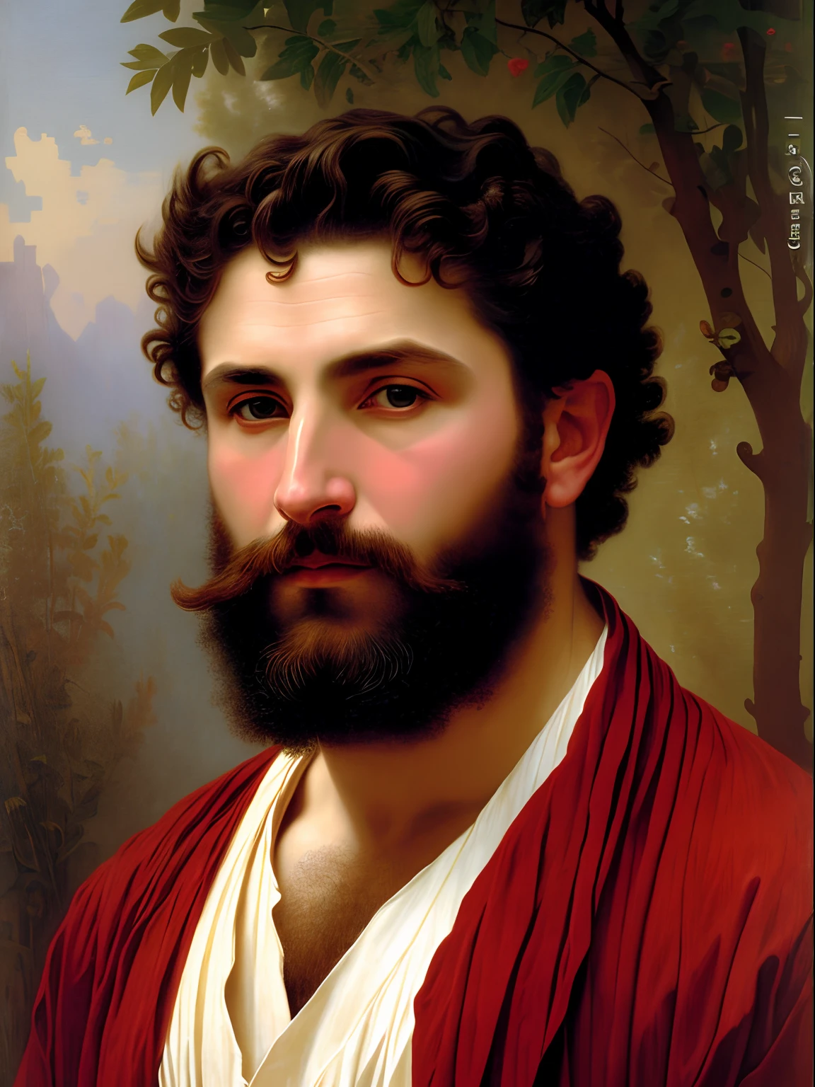 An extremely strong and handsome 40s years old man, highly detailed painting, portrait, artwork by William-Adolphe Bouguereau