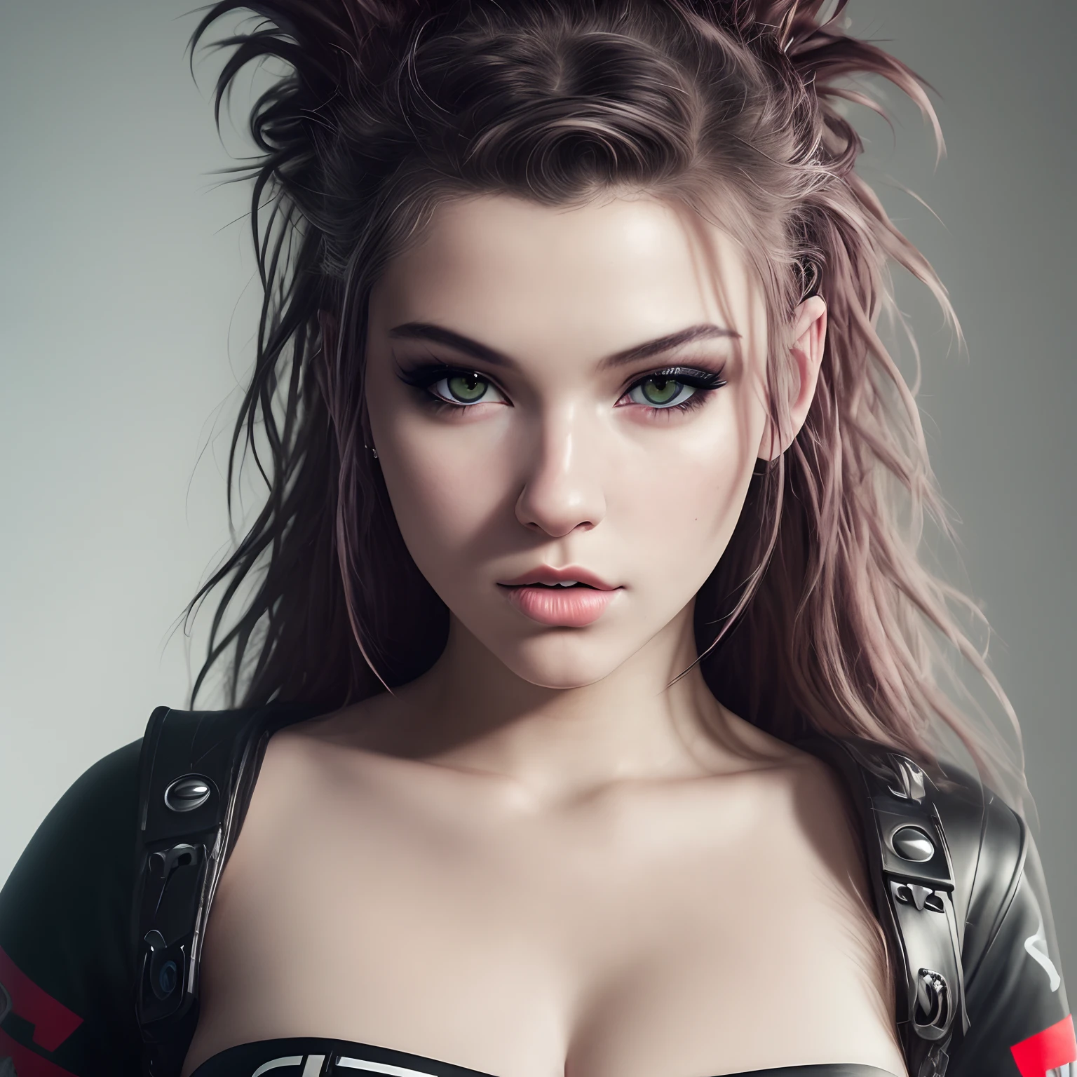 photo of (CyberDutch_V2:0.99), a woman as a sexy TikTok influencer, modelshoot style, (extremely detailed CG unity 8k wallpaper), photo of the most beautiful artwork in the world, professional majestic (photography by Steve McCurry), 8k uhd, dslr, soft lighting, high quality, film grain, Fujifilm XT3 sharp focus, f 5.6, High Detail, Sharp focus, dramatic, (wearing a punk t-shirt), (looking at viewer:1.2), (detailed pupils:1.3), (natural light), (closeup:1.2), (seductive)