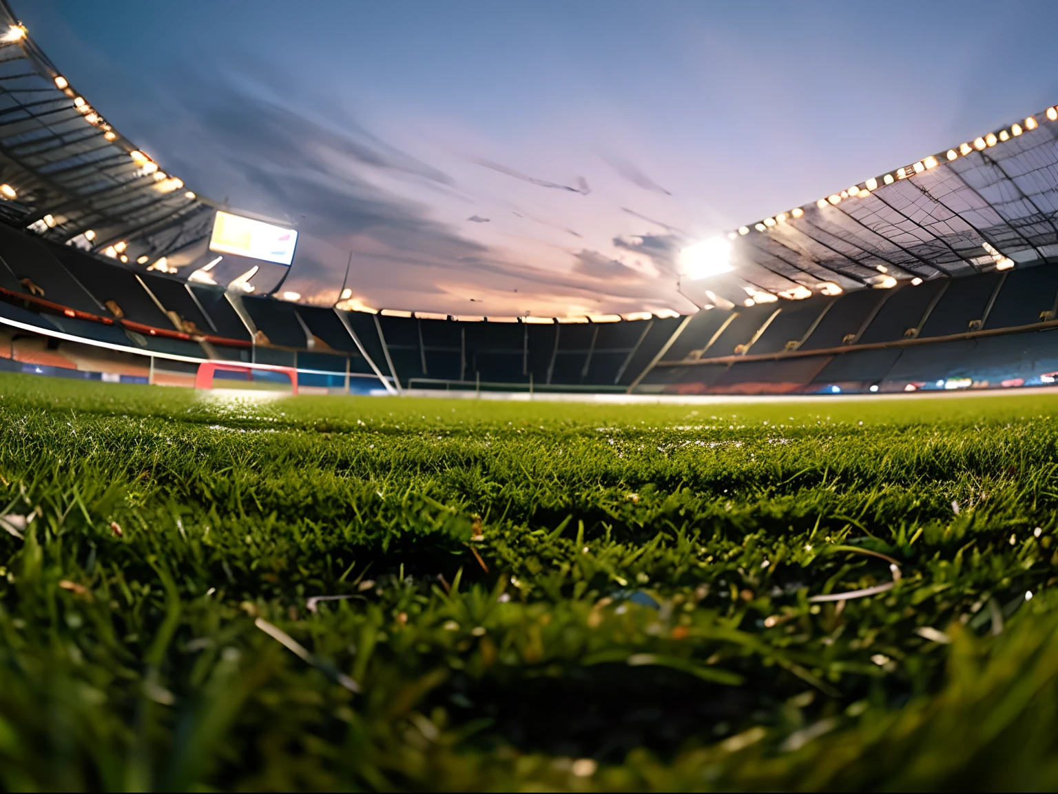 soccer field, grass view, stadium, night, floor view, Worm's-eye view