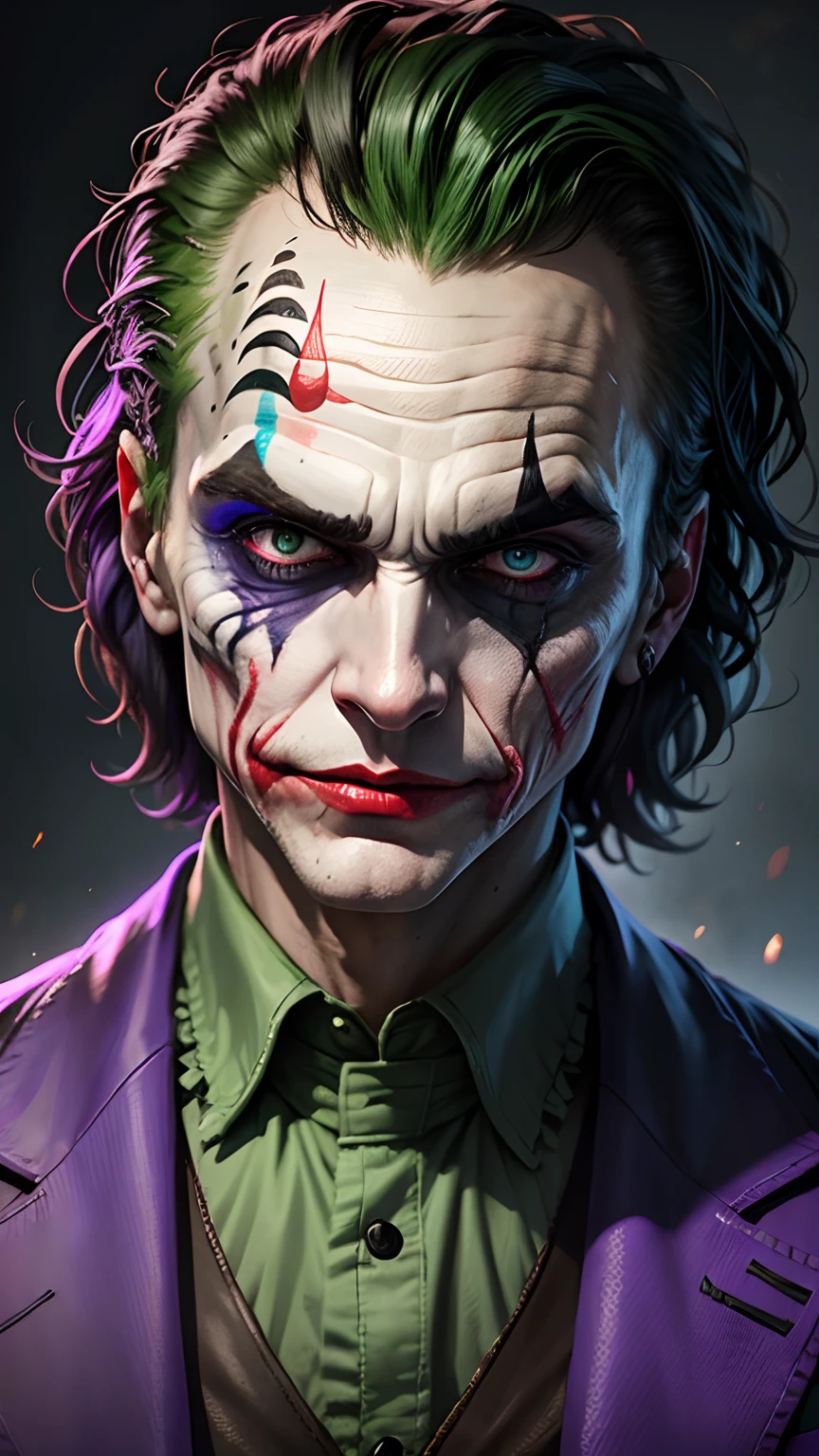A close-up of the Joker's face, Details of each part, 4K photo,