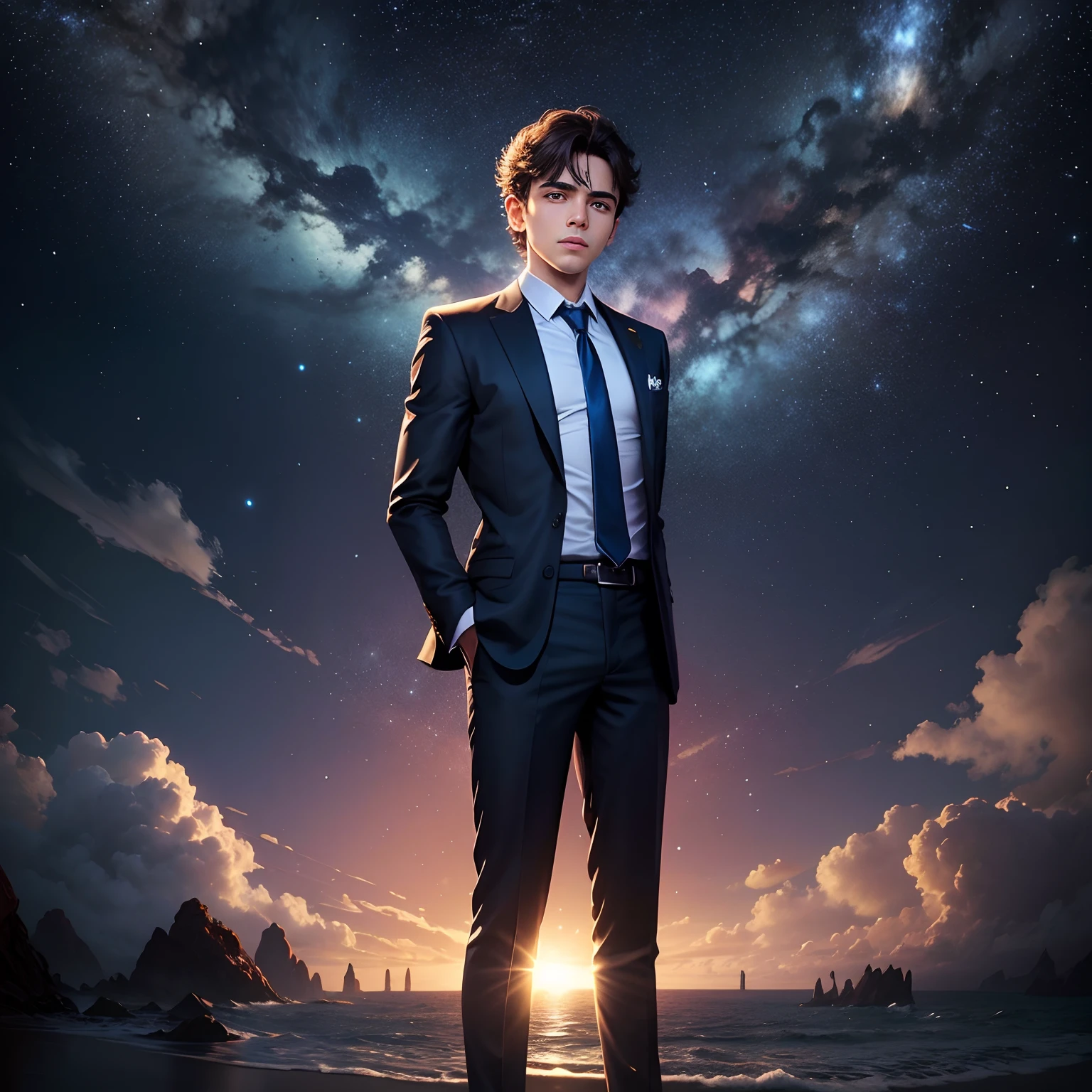O virou as costas para o espectador,Olhando para as estrelas, Multiple images and multiple expressions full body