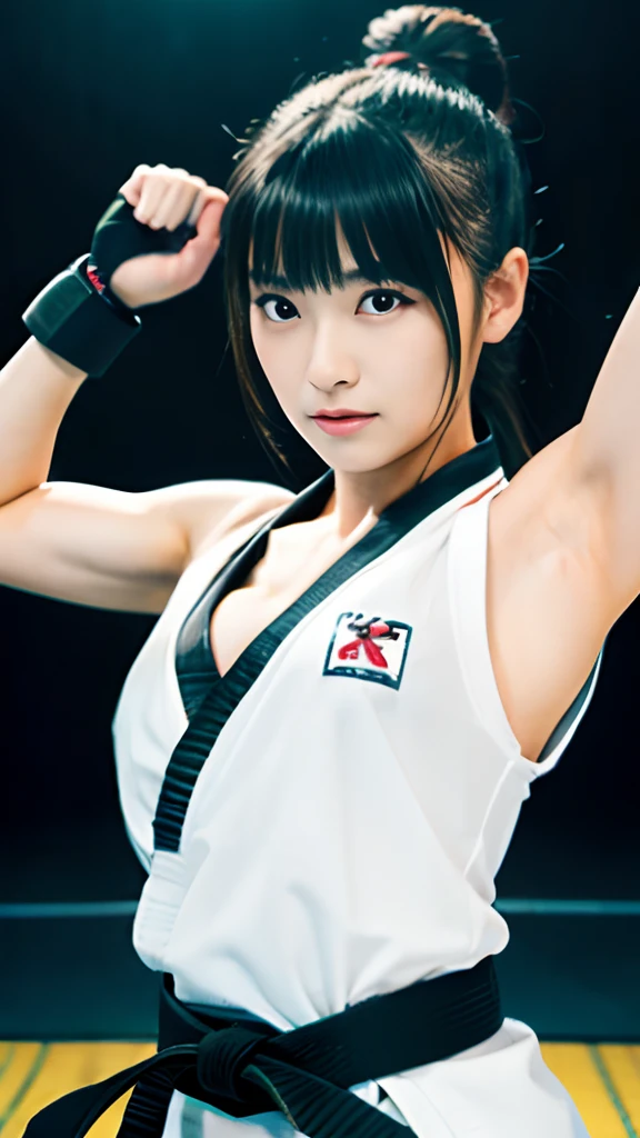 top-quality、​masterpiece、独奏、perfect bodies、Yuko Oshima、Beautiful Japan Woman、sixteen years old、skinny、Sexy Female Ninja、Colossal tits、(((((underboob)))))、Lower breast、underboob,skinny、 (Sexy Uniforms)、(With arms crossed under the chest) 、Uniform without sleeves、((looking at the viewers))、Blushing、shinny skin、