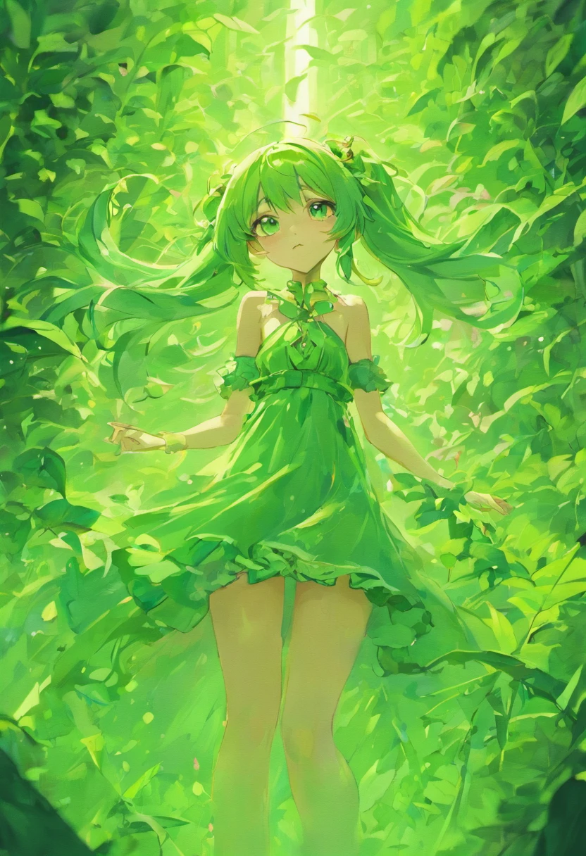 (Masterpiece, Best quality, Ultra-detailed, Best Illustration:1.4), 1 Dryad，(Airflow Maiden:1.1),(See-through:15）afloat,Green wind ，Silk fabric，(refractions,Reflection:1.2) ,  Transparent skin, sunshine day，ln the forest