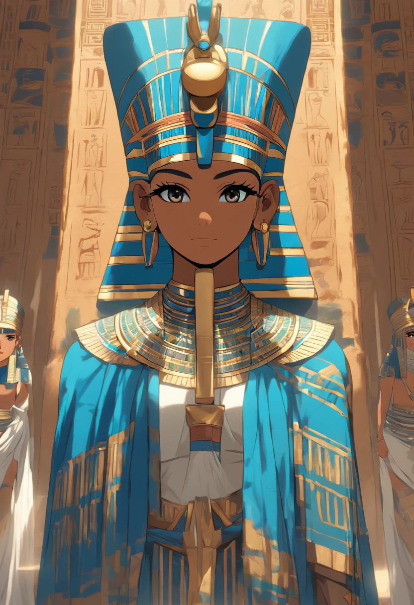 (((Blue adornment))) best quality, very high resolution, 4K detailed CG, masterpiece, Egyptian mythology,Ptah,Egyptian tomb, Ancient Egypt, standing pose, mummy, white clothes, Egyptian clothes, Egyptian temple, desert, Ancient Egypt, ((mummy god)), Egyptian palace, aesthetics, beautiful image, centered on screen, standing pose