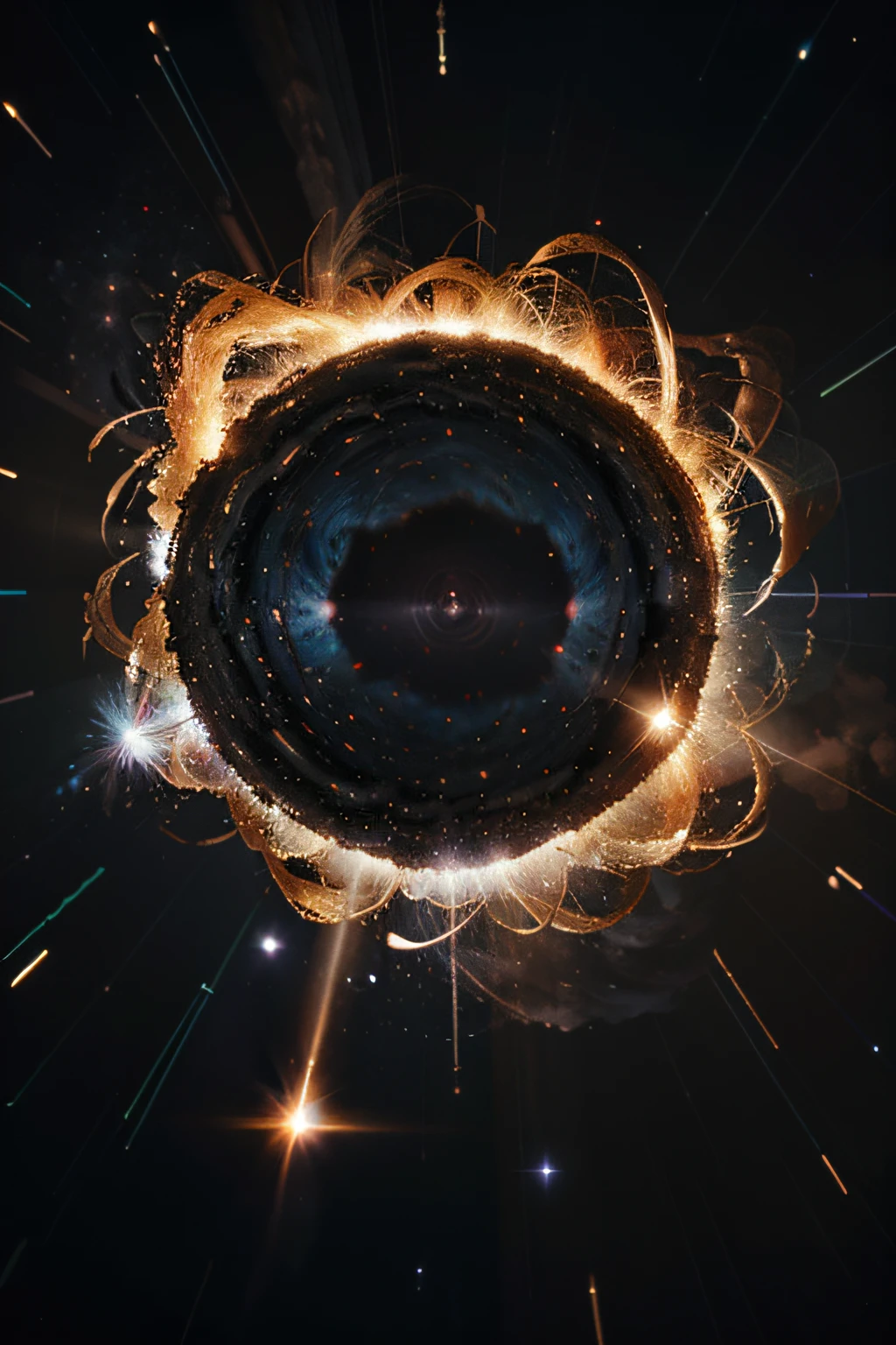 A neutron star explosion in space, with the blast driving away cosmic clouds. Beautiful texture and other details