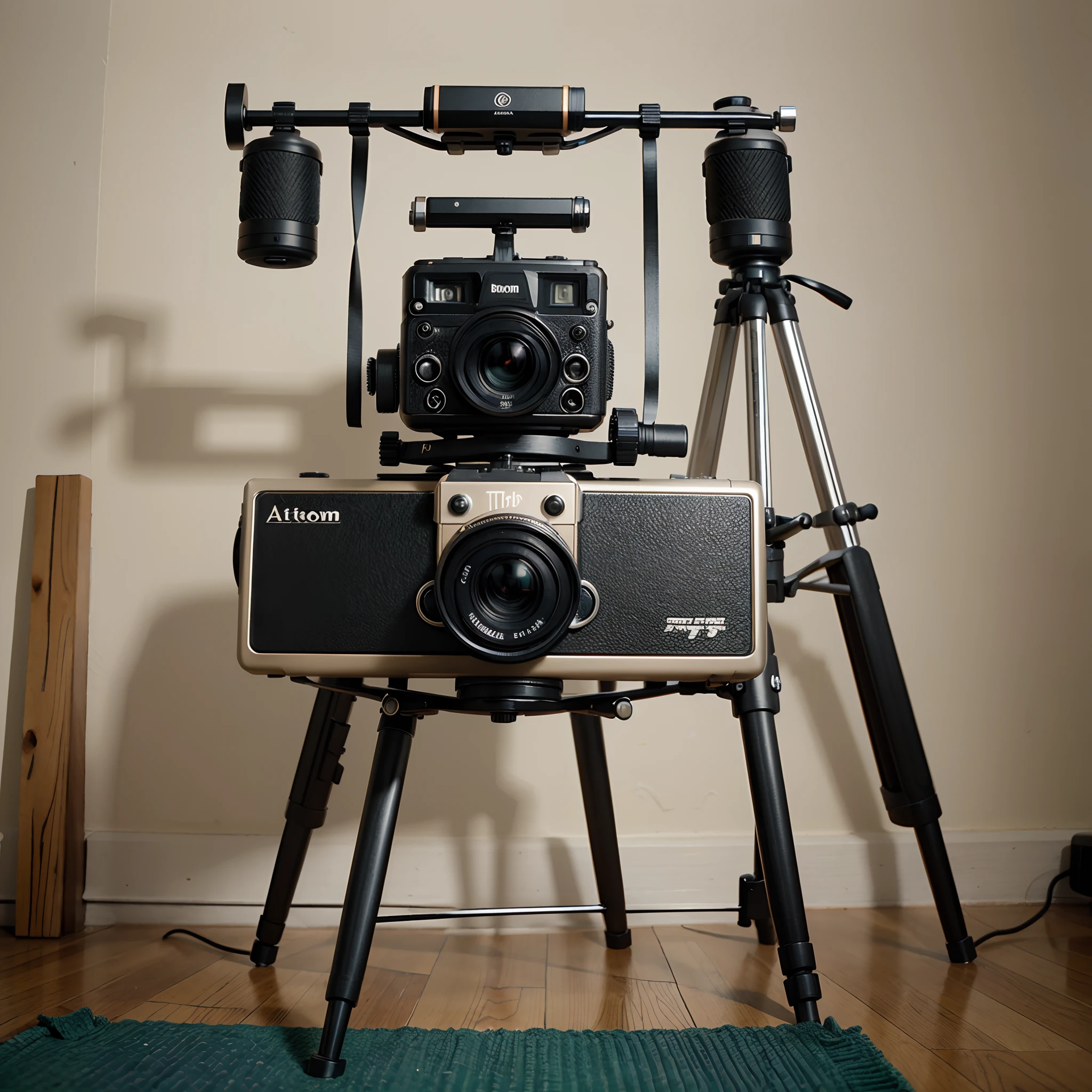Create a retro camera on top of a tripod, Imagem altamente detalhada