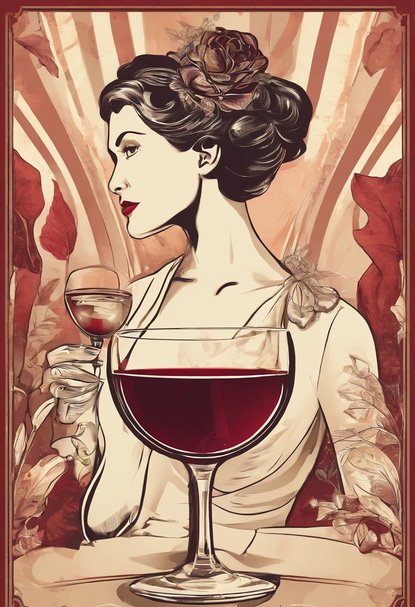 (Sensual illustration chiaroscuro:1.4), Illustration art, By Irina Kapi. Surrealism, Vintage Abstraction, (Holding a wine glass), (Smiling woman painting:1.2), Super detailed、Drunk woman, Highest quality, masterpiece, Painting, Concept Art, Emotional, Atmospheric, Romantic aesthetics, Represents transformation and the ability to see beyond the surface、Ultra high definition、(deep, Delicate colors) paint (draw) 、The highest masterpiece、Highest quality、