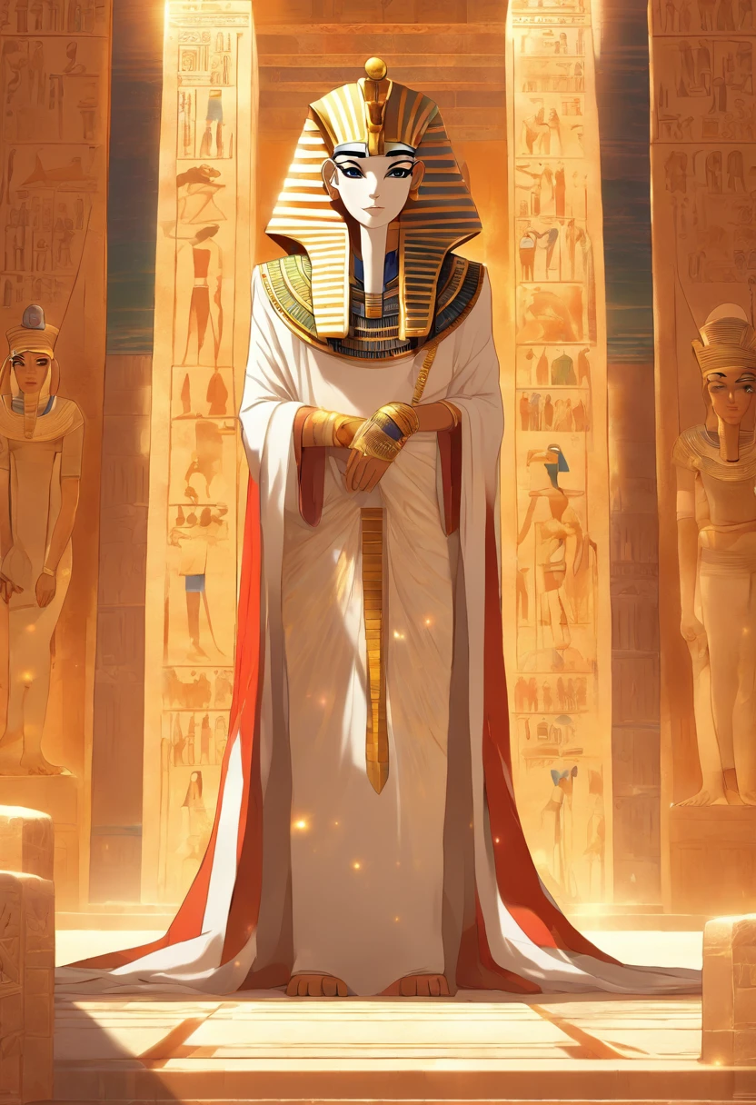 (((Ptah))) best quality, very high resolution, 4K detailed CG, masterpiece, Egyptian mythology,Ptah,Egyptian tomb, Ancient Egypt, standing pose, mummy, white robes, Egyptian clothes, Egyptian temple, desert , Ancient Egypt, ((Egyptian high priest)), Egyptian palace, aesthetics, beautiful image, centered on screen, standing pose