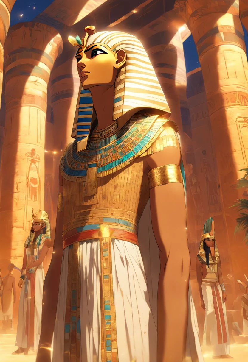 (((Egyptian God))) best quality, ultra-high resolution, 4K detailed CG, master piece,Osiris,god of the dead, Egyptian mythology,Egyptian temple,hieroglyphics,Egyptian clothing, desert,Egyptian palace,((standing ) ) , aesthetics, Beautiful image, centered on the screen, oasis in the background
