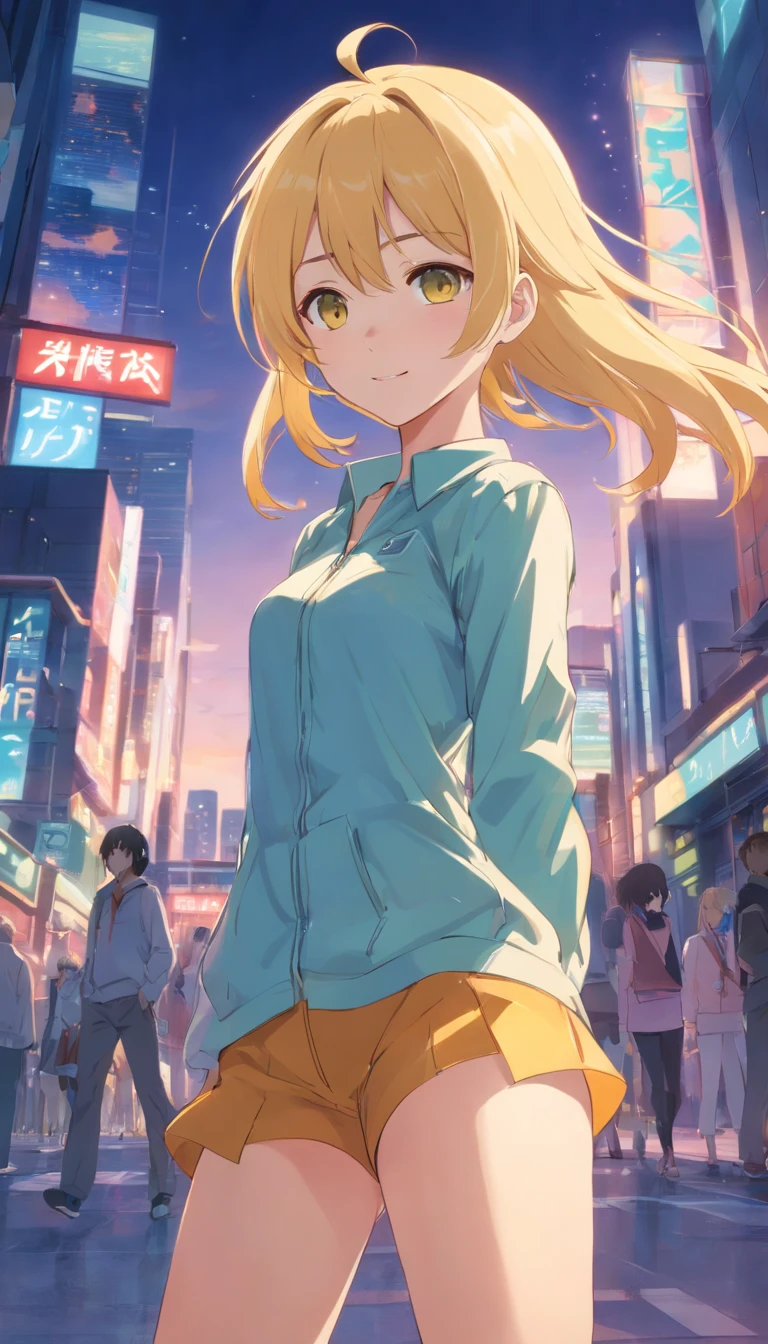 best qualtiy, tmasterpiece, 超高分辨率, realisticlying, 1 girl, Long pale yellow hair,Heterochromic pupils,plumw, Loli suit,M-legs,ssmile