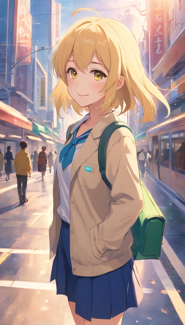 best qualtiy, tmasterpiece, 超高分辨率, realisticlying, 1 girl, Long pale yellow hair,Heterochromic pupils,plumw, suit,M-legs,ssmile