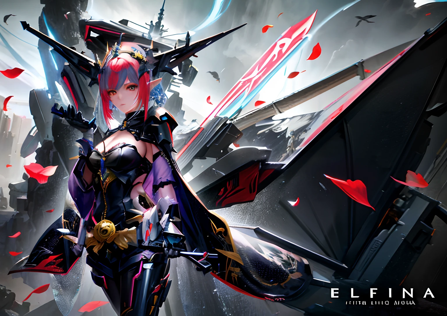 Personaje de anime con una espada y una flor en el fondo, Caballero Princesa Elfo, anime epic artwork, Chica elfa con un traje de flores, Caballero Elfo, Seductora princesa elfa caballero, Cushart Krenz Key Art Femenino, epic fantasy digital art style, ethereal and mecha theme, Arte de estilo de hadas Shepard, cyberpunk robotic elvish queen, Reina Elfa, Cyberpunk anime chica mech