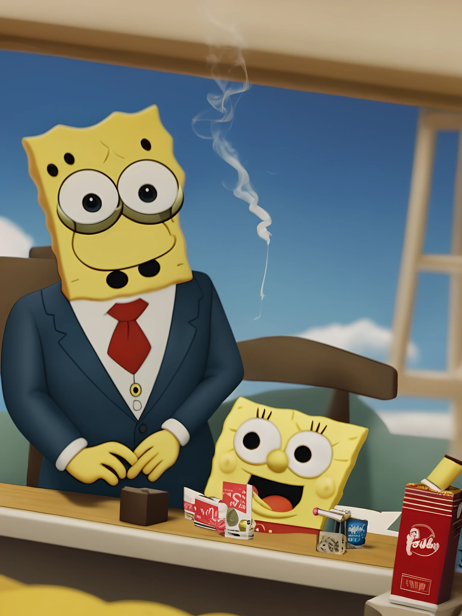 Sponge Bob and joe Biden smoke cigarettes