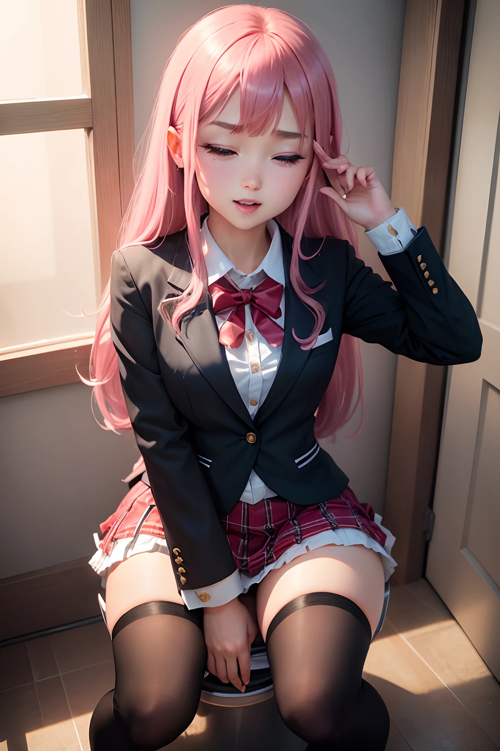 A sexy、Glamour、A slight smil、knee high socks、panthyhose、Beautie、Beautiful shape、wretched、boredom、Unusual beauty、Fornication、Good skin luster、Long hair straight hair、pinkhair、Somewhat superficial、Pleasant look、Smell、lovely、Kiss Face、seductiv、Strong sexual pleasure、open your legs a little、toilet、Toilet room、bath room、Get on your knees、JK style、high-school uniform、Black Blazer、Red checked skirt、18year old、saddened、Unhappy、Dainty、Transcendent beauty、slightly thicker thighs、small mouth、Eyes closed、masturbation、Open your mouth wide to the maximum、Nasty look、joyous expression、Put your hand on your crotch、Slightly gal makeup、Neat face、Writhing look、