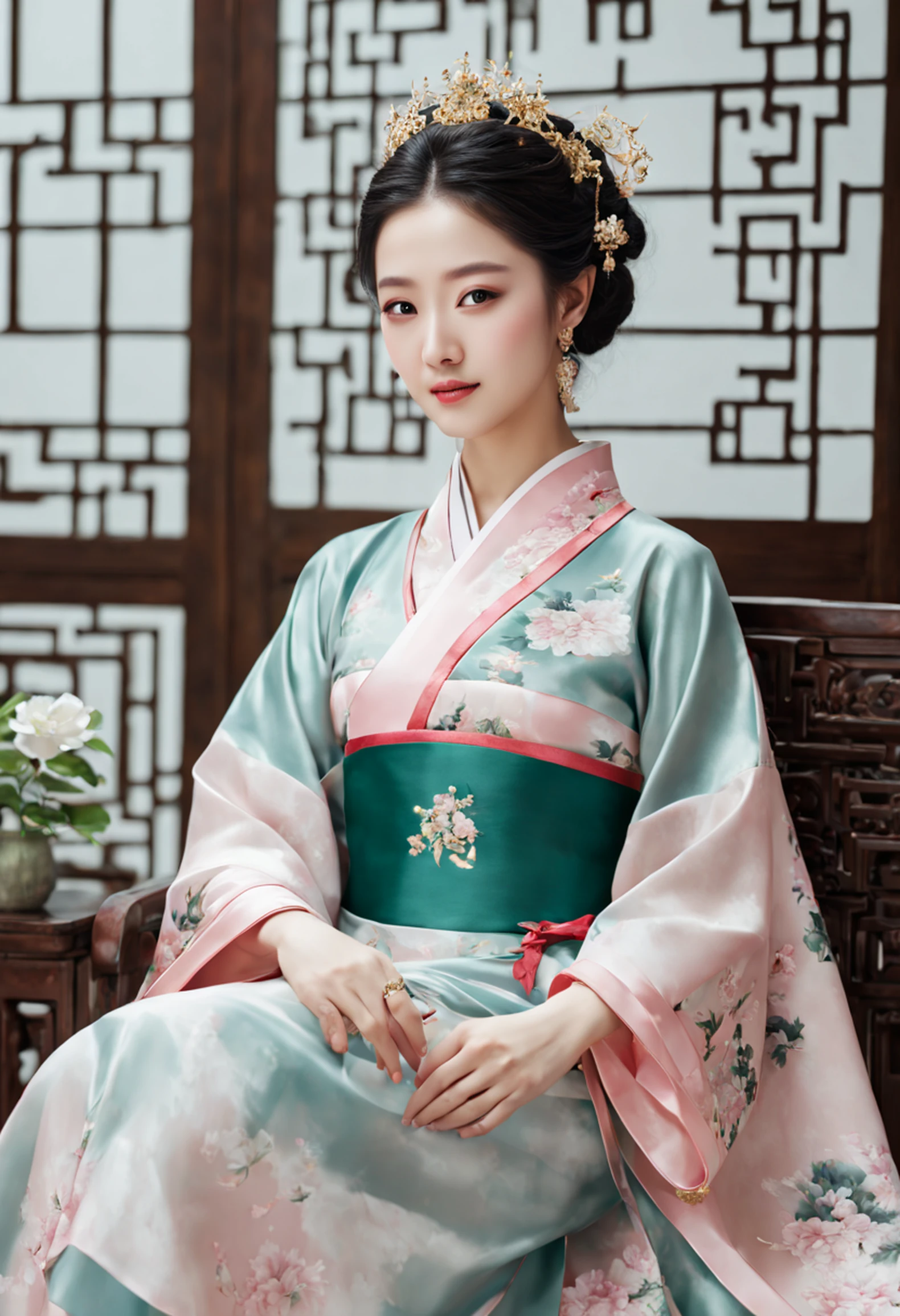 (sex:1.4),NSFW,(hanfu),no bra,no panties, redwood carved bed, mandarin ducks pattern, embroidered silk sheets, pink color, peonies, butterflies, brocade pillows, flower and bird patterns, luxurious brocade quilt, rich red color, gold-threaded phoenixes, cloud patterns, silk tassels, carved redwood wardrobe, plum, orchid, bamboo, chrysanthemum flowers, silk dresses, long gowns, skirts, jackets, cloaks, emerald green, peach pink, violet, redwood dressing table, mirror, metal border, pearls, gemstones, gold and silver earrings, jade bracelets, jadeite necklaces, hairpins, pearl-inlaid comb, powder boxes, rouge boxes, sachets, inkstone, brushes, ink sticks, paper, poetry collections, painting albums, peonies, hanging orchids, butterfly orchids, camellias, Chinese painting, landscape, embroidered tapestry, peaches of immortality, magpies, porcelain vases, lady portraits, jade ornaments, jade rabbits, jade Ruyi, palace lantern, flower and bird patterns, warm light.,gigantic breasts,(see-through:1.6)