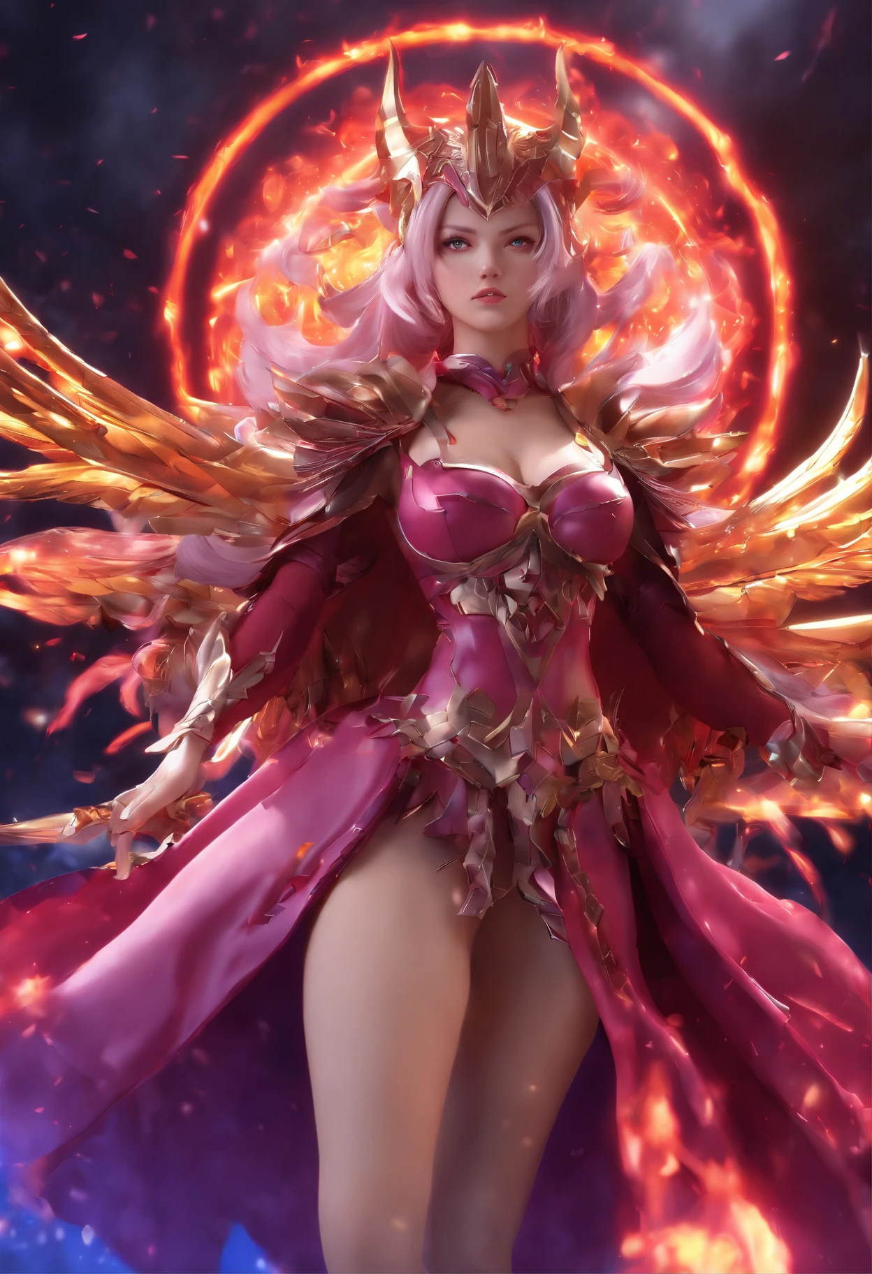 Gewitter, finstere Nacht, Angry young goddess of evil in a sparkling dark red and purple fantasy demon dress with wings and horns floats in the storm, In her hand she holds a black spear, ihre Augen leuchten dunkel lila, dark purple huge flashing wings, grelle Flammen und Funken, Anime Goddess of Evil, Unreal-Engine-Rendering + a goddess, 3-D-Rendercharakter Kunst 8 K, render of a cute 3d anime girl, 3D-Unreal-Engine, Anime sehr detailliert, 8k hochwertige detaillierte Kunst, Goddess of Thunder. Extrem hohe Detailgenauigkeit, photorealistic anime girl render, Evil Goddess