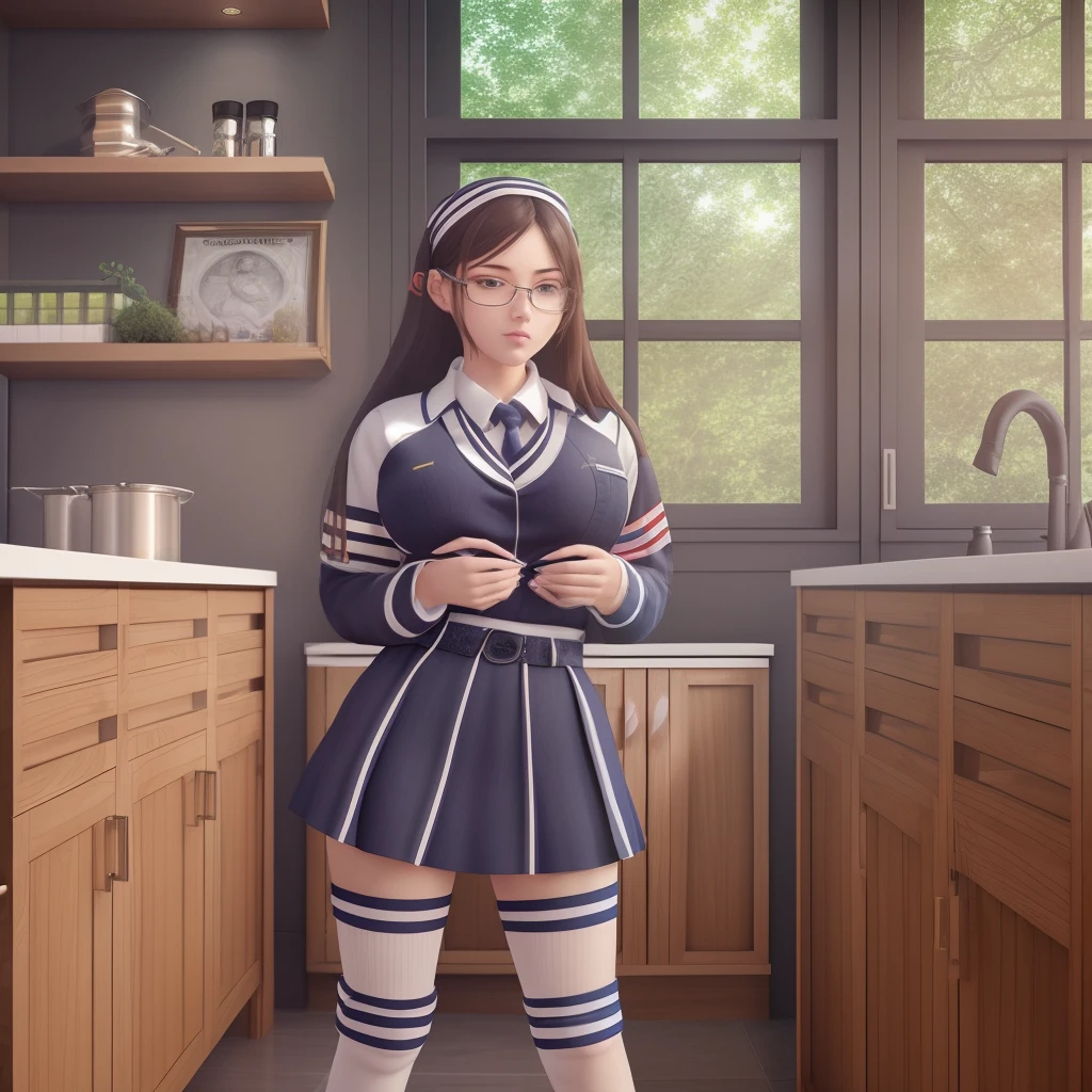 photo, photorealistic, photorealism, (masterpiece), (best quality), (ultra-detailed), full body shot, (nsfw:-1), 2 girls wearing cropped highschool uniform, (fully clothed:1.5), gigantic breasts, cleavage, kissing, --auto --s2