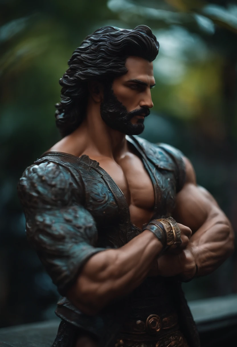 personagem masculino, Muscular in the shape of a statue, olhos neon dark, estoicismo