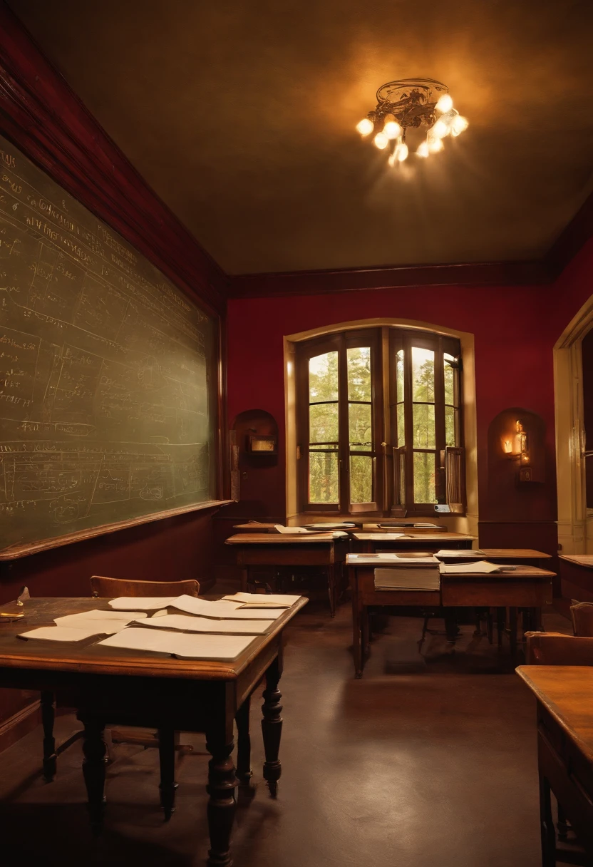Albert Einstein classroom, There's a board with equations