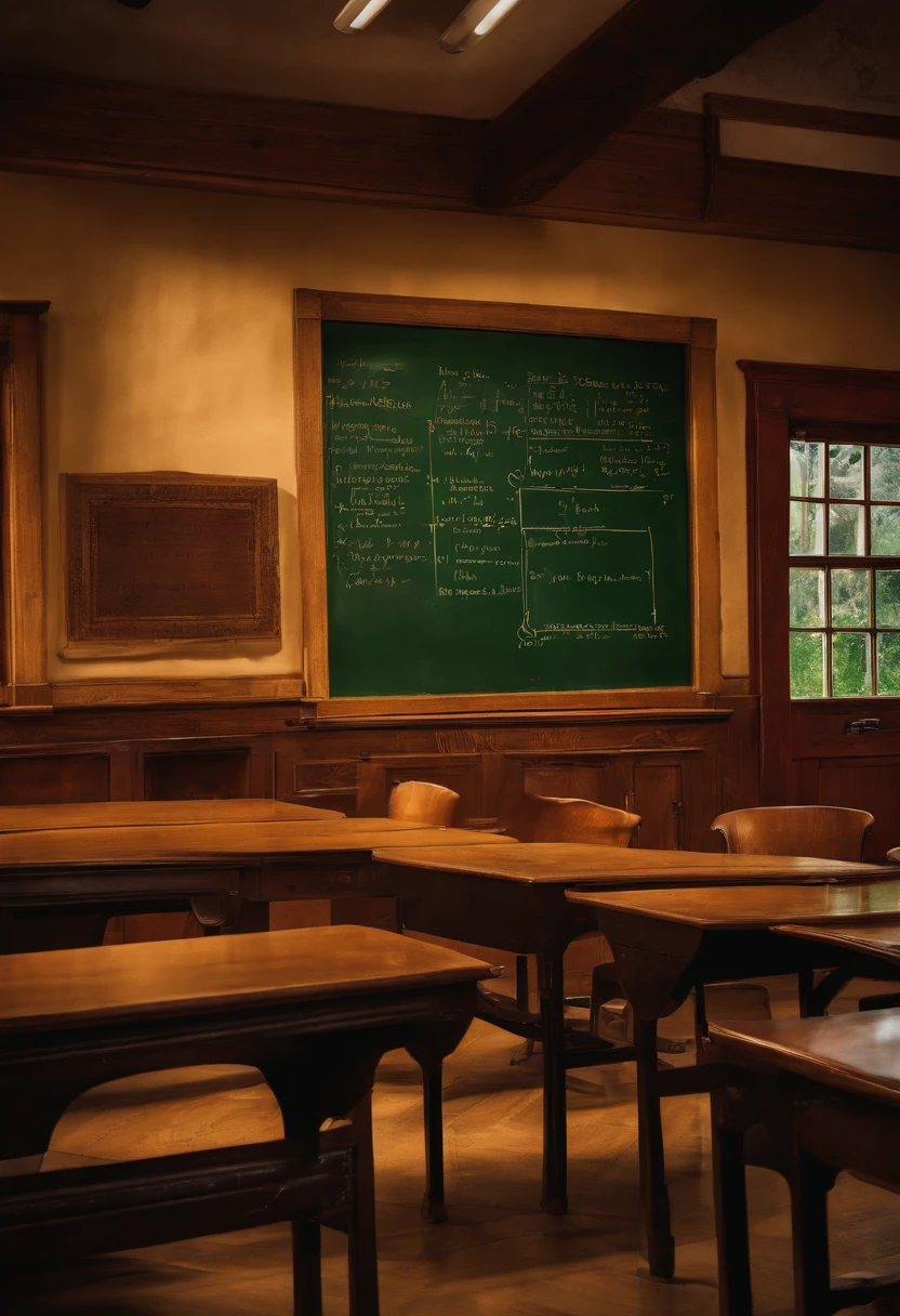 Albert Einstein classroom, There's a board with equations