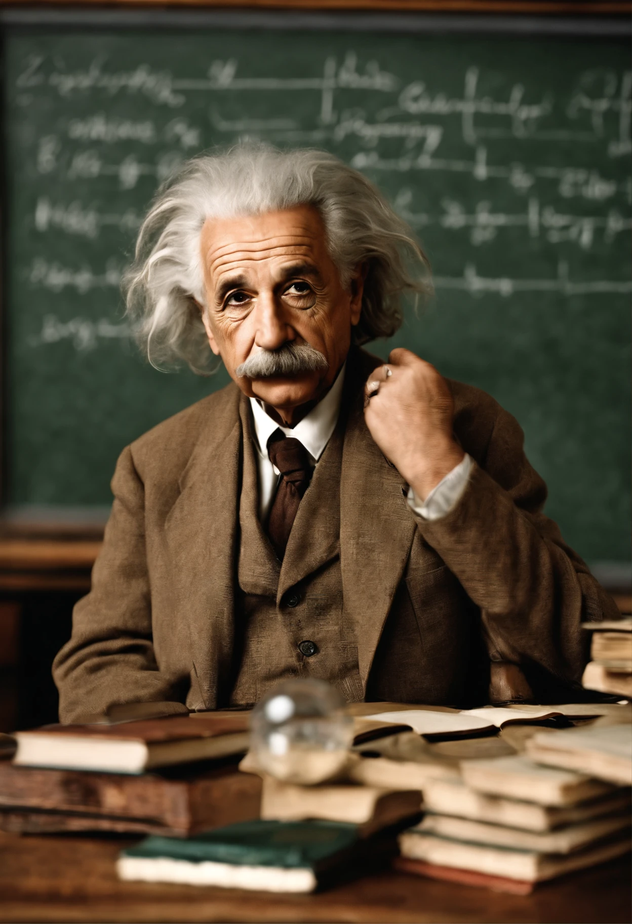 Albert Einstein classroom, There's a board with equations
