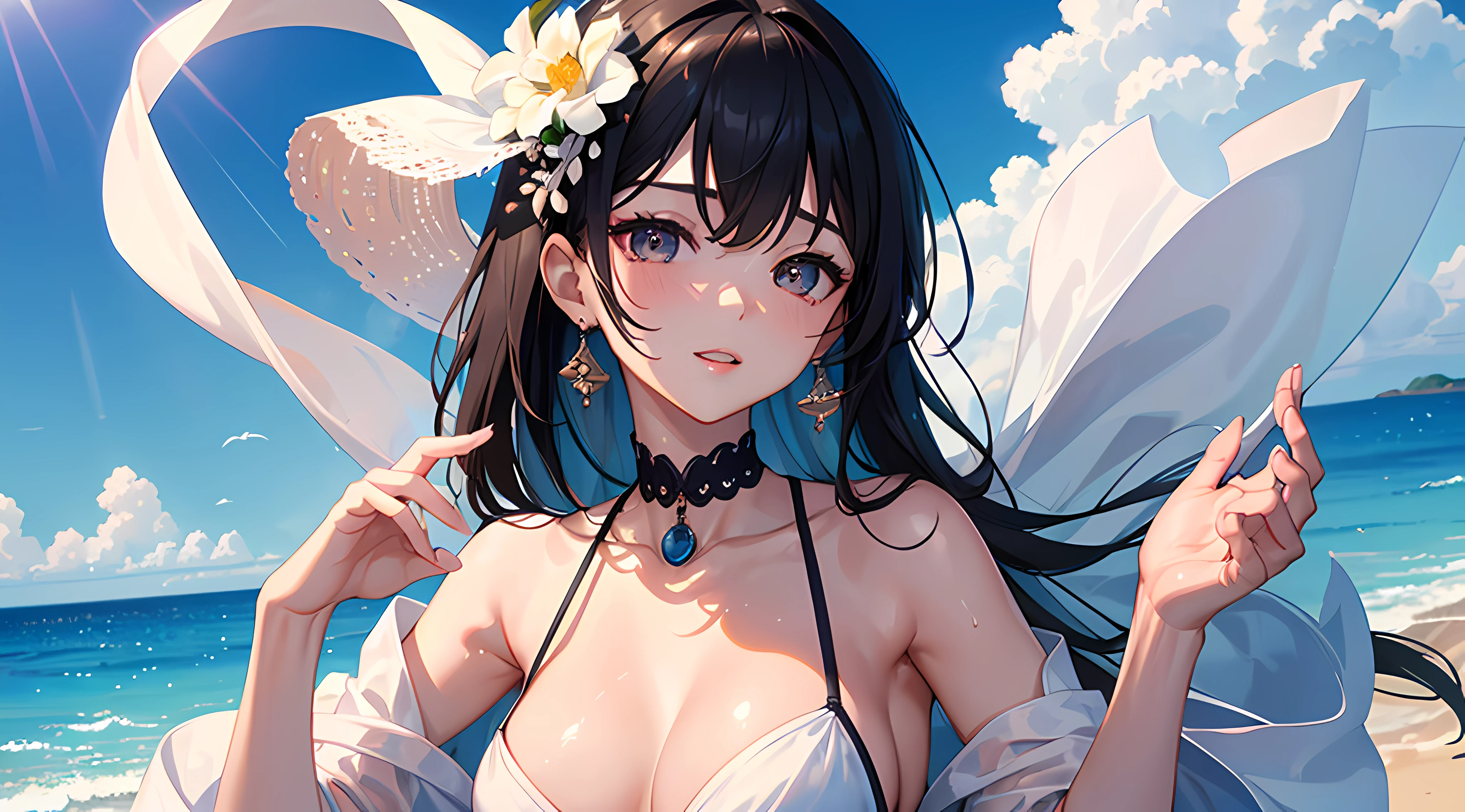 ​masterpiece、Top image quality:1.2、((beautiful young woman with))、Transparent skin:1.2、{A slight smil}、(kawaii)、Short sleeve knit:2.0、luxury hotel、depth of fields、Sharp Focus:1.5、Fine details、The chest is sheer