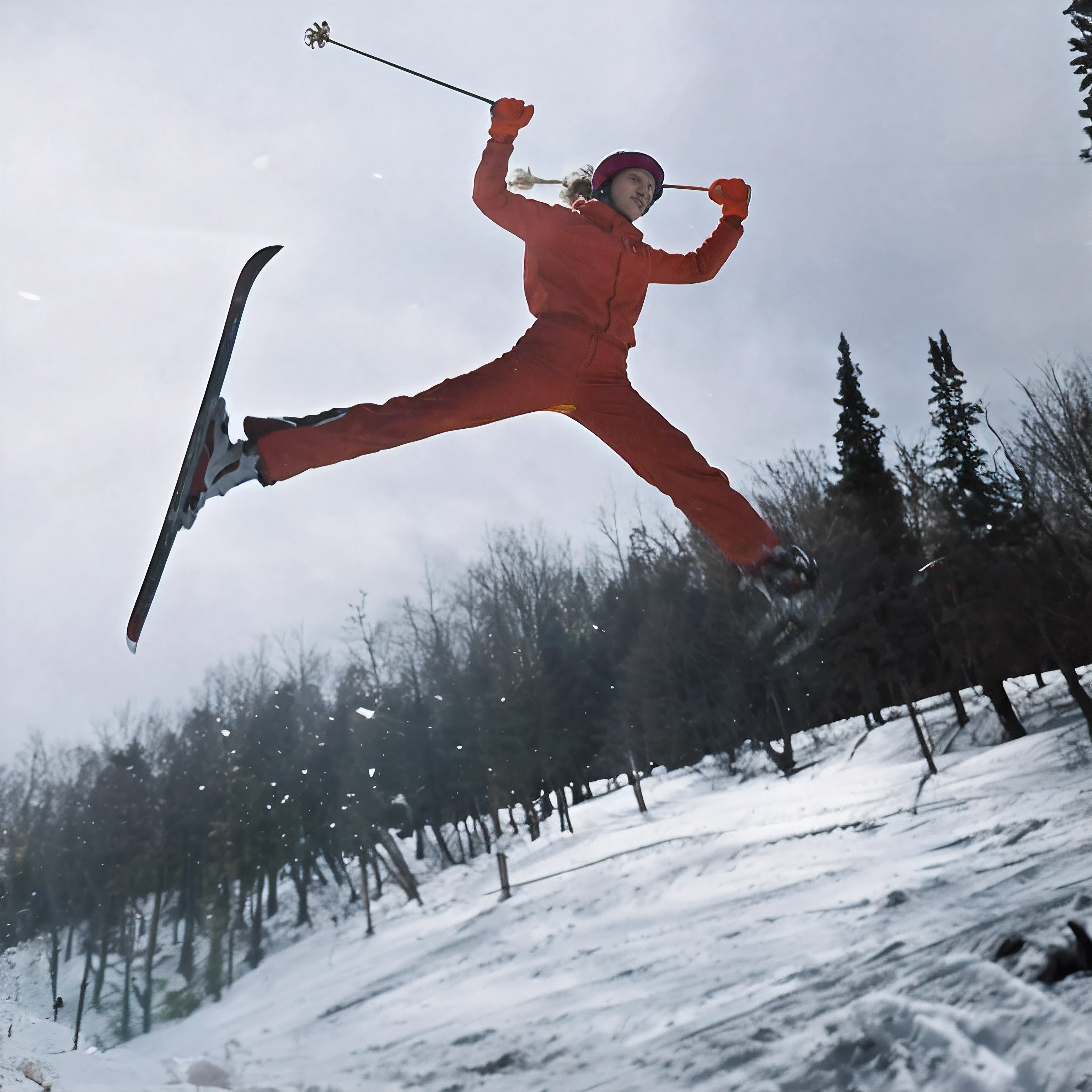 Skier in the air with skis and poles in the air, esqui, tiro alto no ar, fotografia de esportes radicais, Pulando, Saltar, Pulando no ar, Ar, action sports photography, leaping towards viewer, no ar, esqui deslumbrante, high quality action photography, esqui deslumbrante, salto horizontal!!!, Salto, action photography