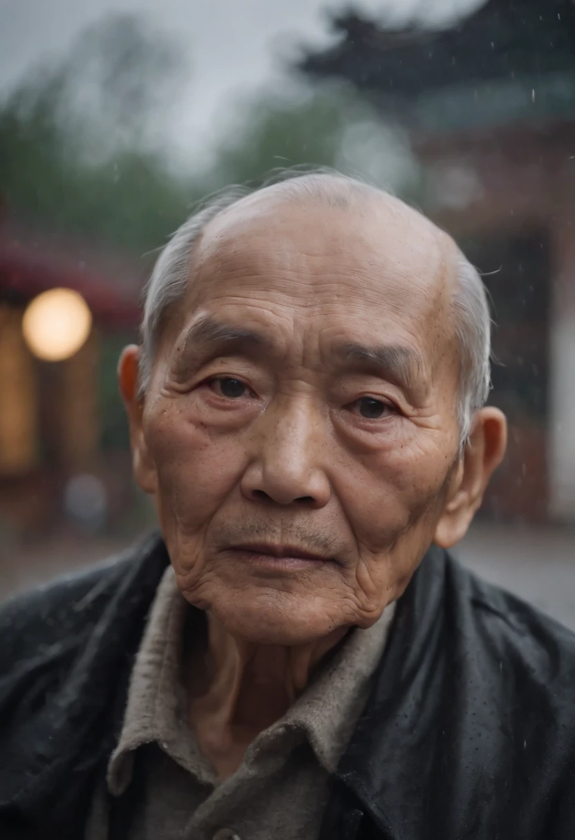 90-year-old Chinese grandfather,The loneliness of a rainy night was written all over my face