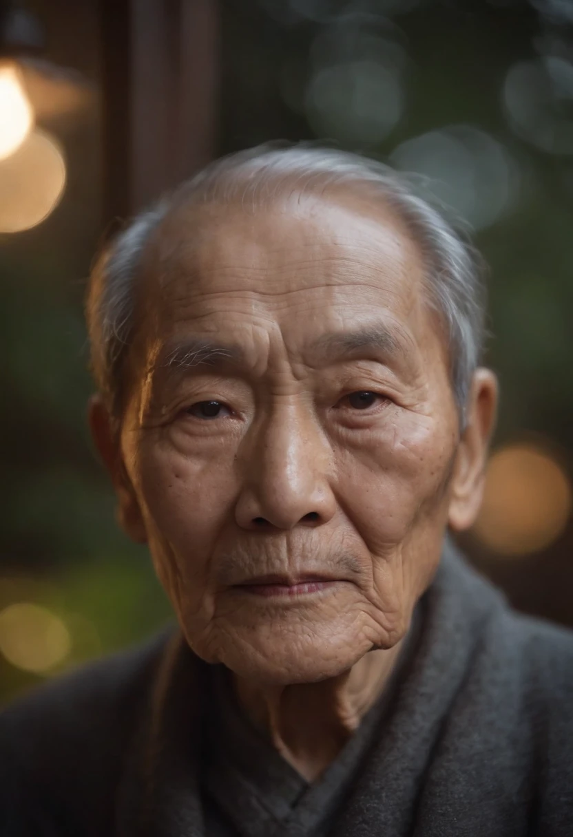 90-year-old Chinese grandfather，The loneliness of a rainy night was written all over my face