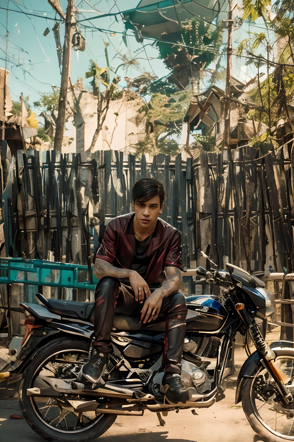 Chang Background cyberpunk Gangsater,Handsome Boy,Bchange colour of the bike ,Realstic face,8k,Ultra realstic