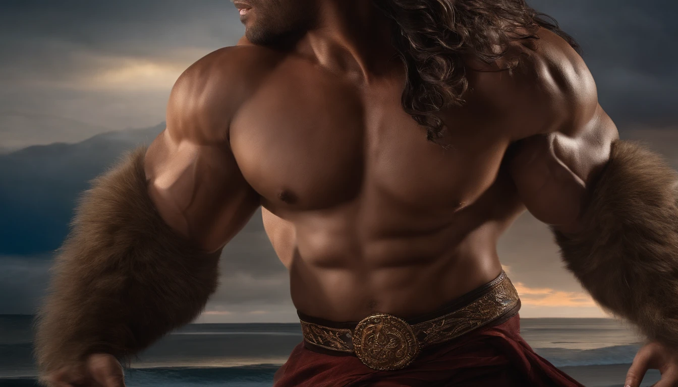 Samson with long hair, musculoso forte capturando as 300 raposas