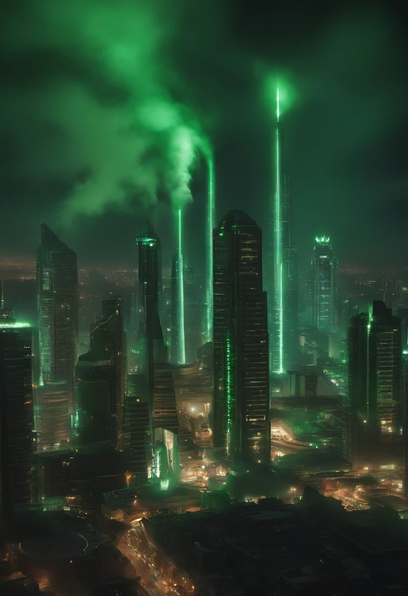 Cyberpunk city from the science fiction film, noite, Shrouded in green smoke, ponte, loja antiga, lanternas vermelha, irregular, placas de circuito, fios, intrincado, super detalhado, realista, hiper Realista, Alta qualidade, Melhor, Super detalhe, Detalhe maluco, Muito detalhado, Fotorrealista, Epic composition, Melhor qualidade, 32k --v 6