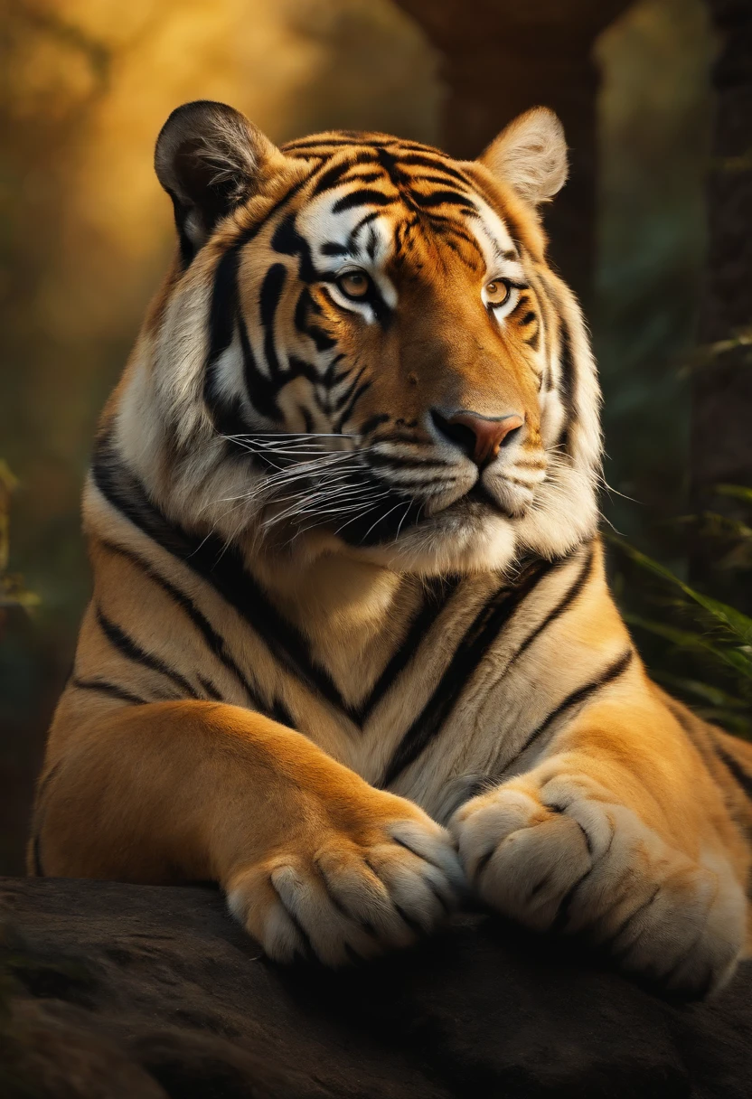 tigre, estilo de arte barroca, high resolution, High detail, alta qualidade, Side Rendering, global ilumination。