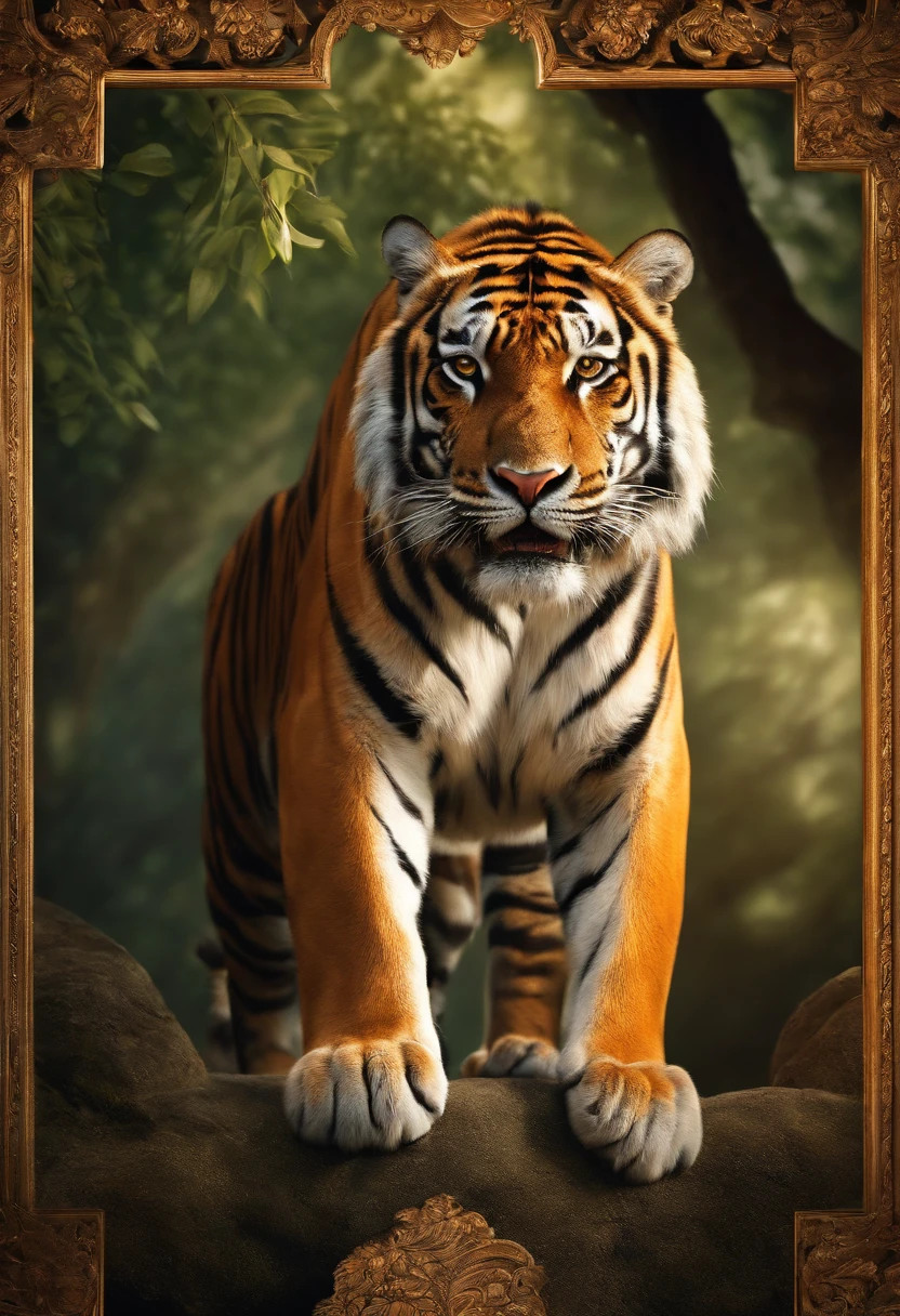 tigre, estilo de arte barroca, high resolution, High detail, alta qualidade, Side Rendering, global ilumination。