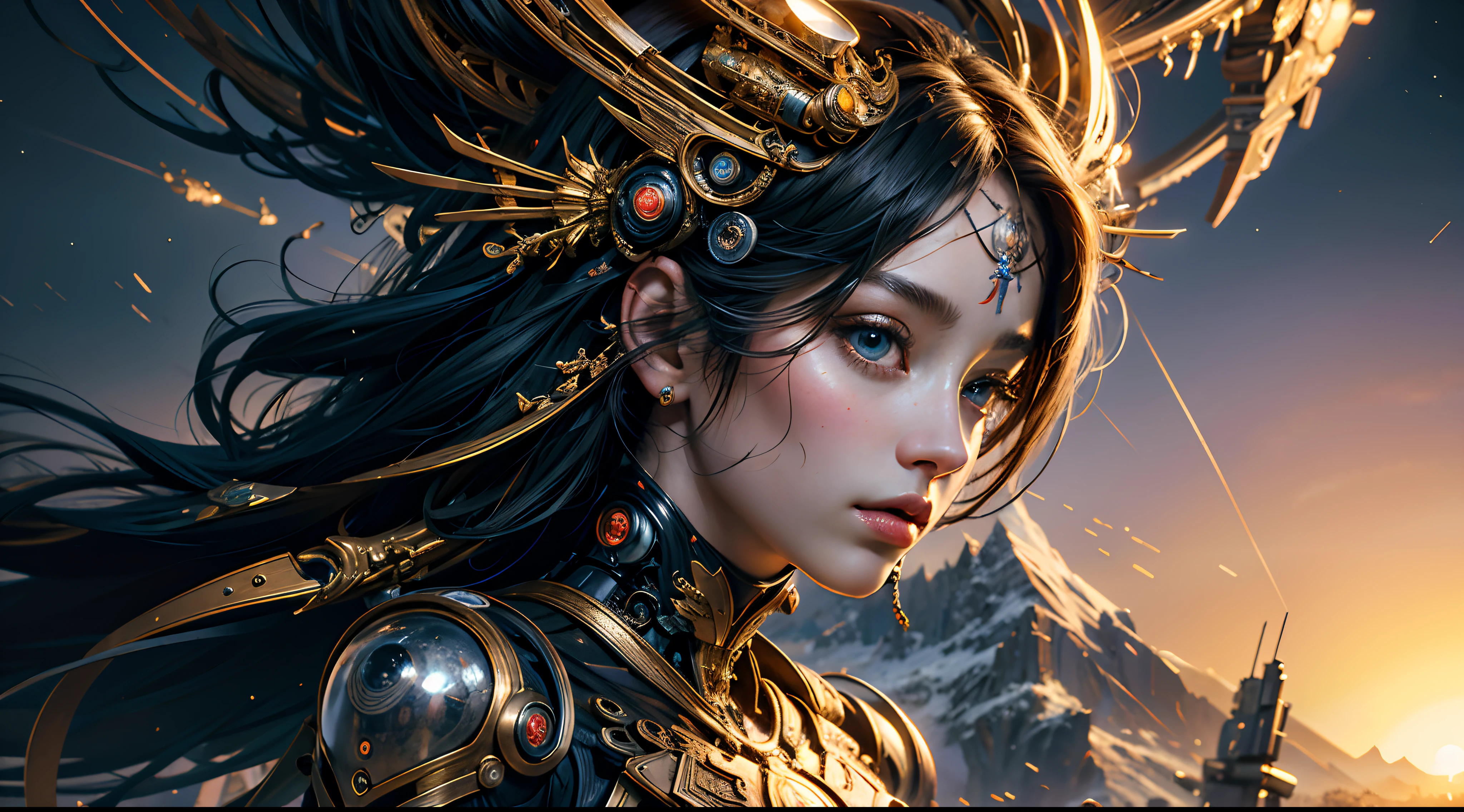 (masterpiece, top quality, best quality, official art, beautiful and aesthetic:1.2), (1girl), extreme detailed,(fractal art:1.3), ((1girl)), highest detailed, woman, cyborg