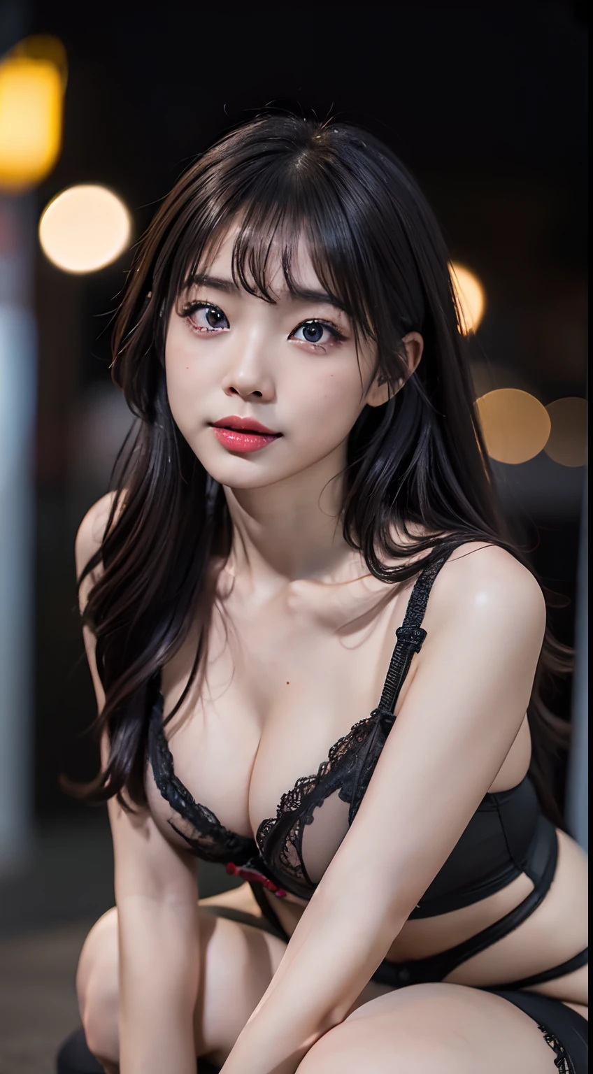 (A hyper-realistic, hight resolution), (ung girls), (extremely detailed beautiful face), Amazing face and eyes, (Best Quality:1.4), (Ultra-detailed), (extremely detailed CG unified 8k wallpaper), Highly detailed, High-definition raw color photos, Professional Photography, Realistic portrait, Amazing face and eyes, Pink eyes, (Wearing sexy lingerie:1.3), (Wearing sexy lingerie:1.2), Mini skirt, Brown hair, depth of fields, Midnight Kabukicho (Squatting:1.1), (:1.4), (((Bokeh))), depth of fields, (View from below:1.15),