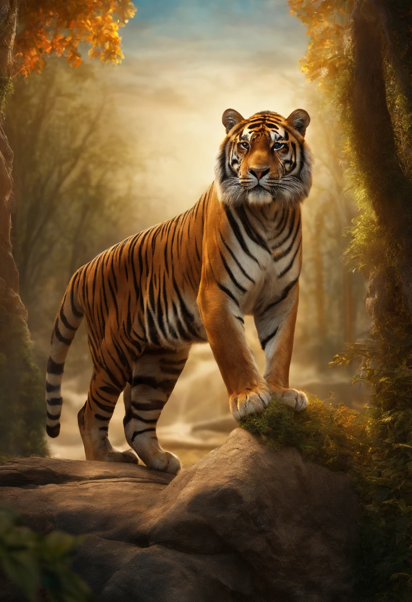 tigre, estilo de arte barroca, high resolution, High detail, alta qualidade, Side Rendering, global ilumination。
