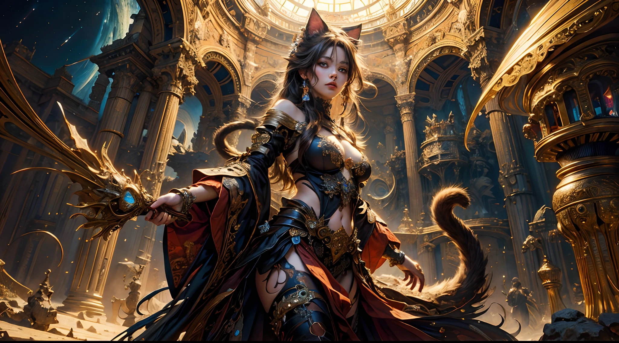 (masterpiece, top quality, best quality, official art, beautiful and aesthetic:1.2), (1girl), extreme detailed,(fractal art:1.3), ((1girl)), highest detailed, woman, cat