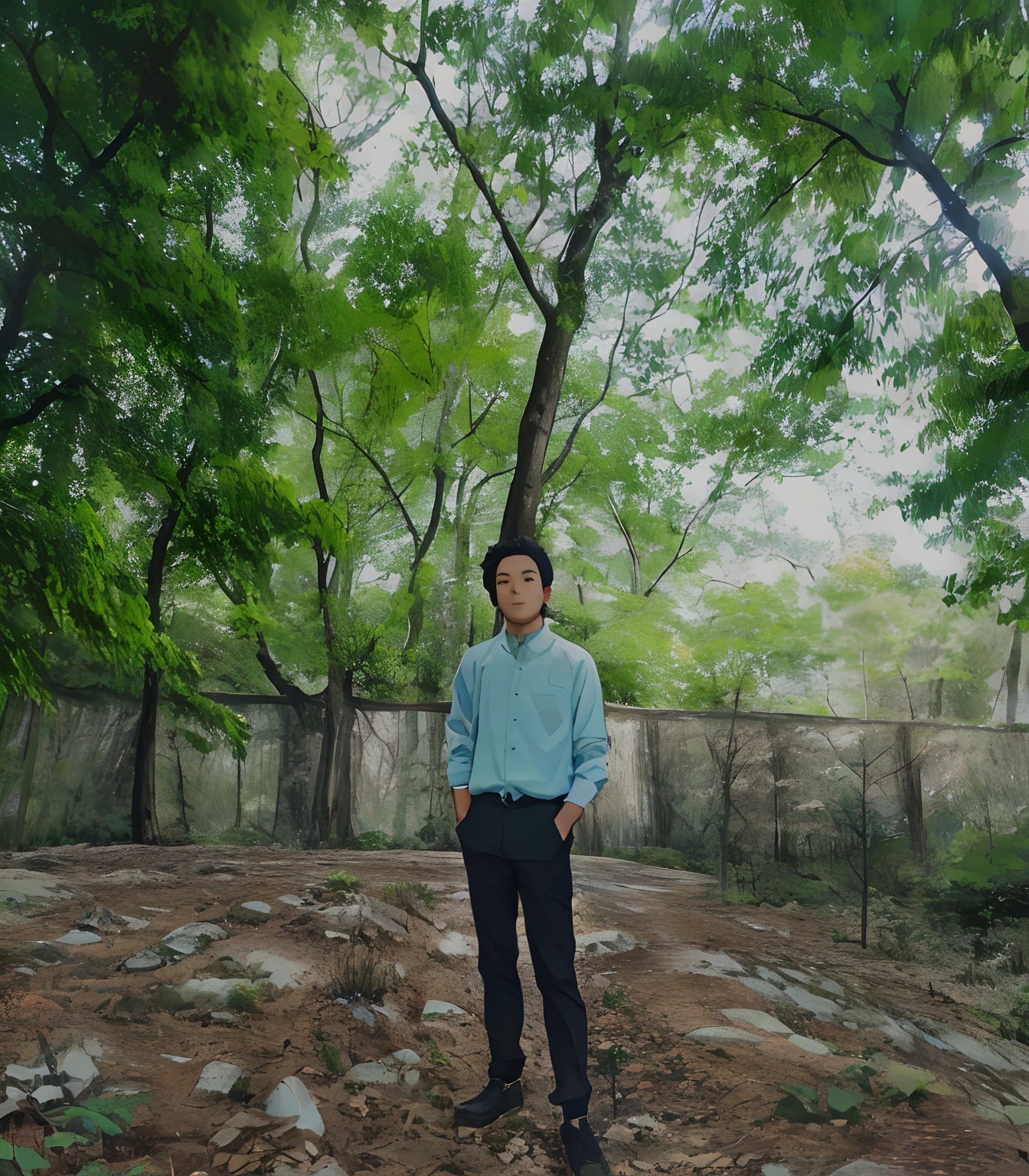 arafed man standing in a field with trees and rocks, in front of a forest background, amidst nature, standing in a botanical garden, full body photogenic shot, in a park, mid shot portrait, standing in a forest, standing on a forest, random artist, standing in the forrest, against the backdrop of trees, with a cool pose