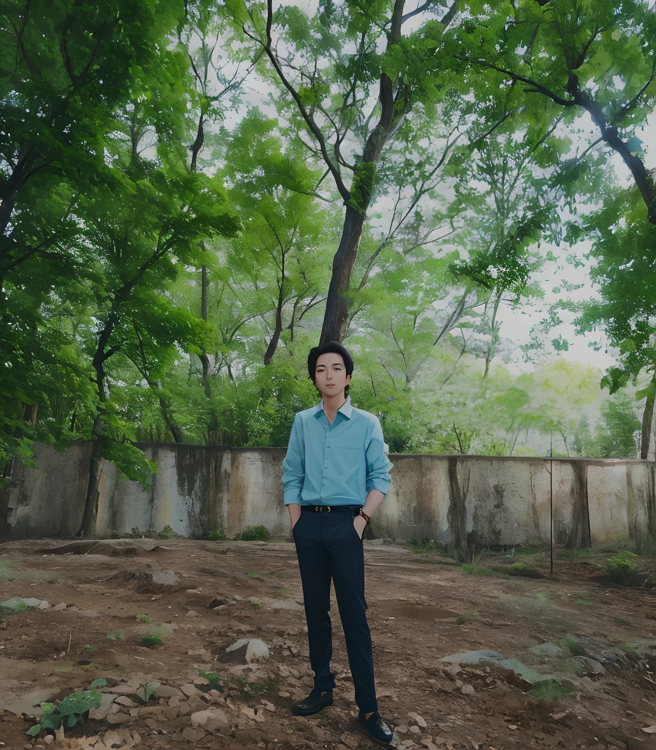 arafed man standing in a field with trees and rocks, in front of a forest background, amidst nature, standing in a botanical garden, full body photogenic shot, in a park, mid shot portrait, standing in a forest, standing on a forest, random artist, standing in the forrest, against the backdrop of trees, with a cool pose