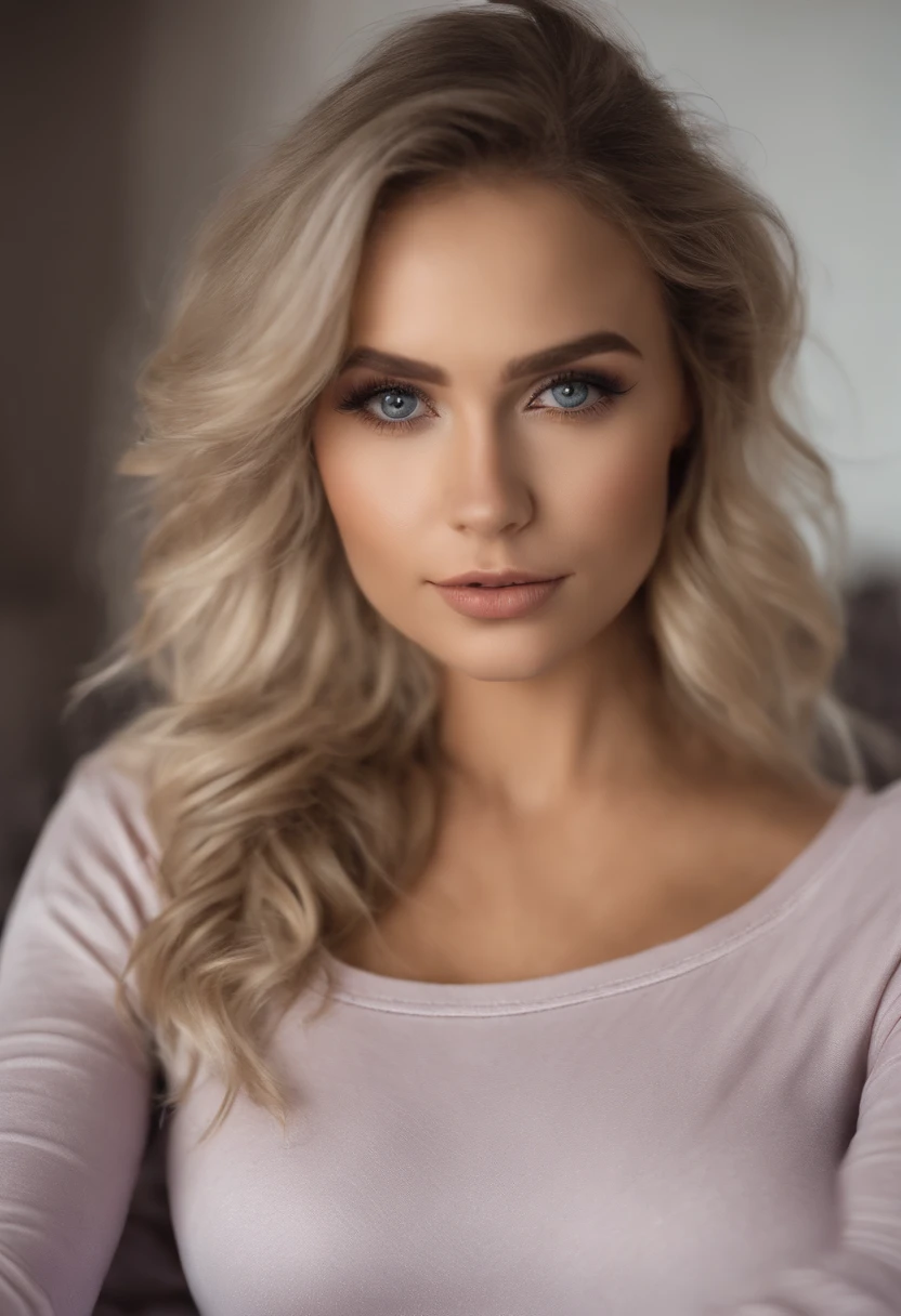 arafed frau voll , Sexy girl with blue eyes, ultra realistisch, Akribisch detailliert, portrait sophie mudd, blonde hair and large eyes, Selfie einer jungen Frau, Augen im Schlafzimmer, Violet Myers, ohne Make-up, Natural makeup, Blick direkt in die Kamera, Gesicht mit Artgram, dezentes Make-up, Stunning full body shot, die auf dem Bett kniet, im Schlafzimmer, medium to large bust size; ; ;nackt
