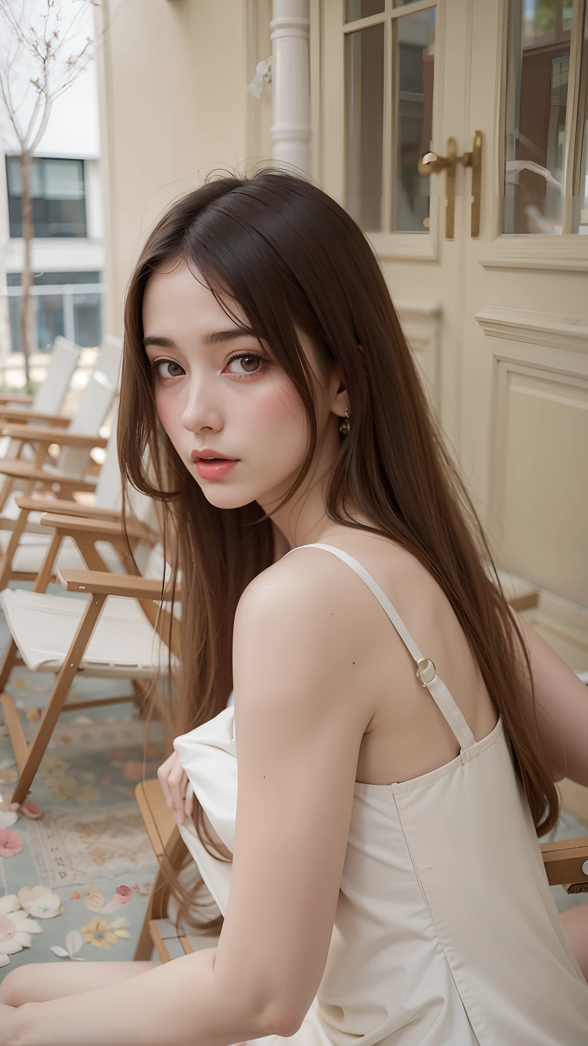 Hay una mujer sentada en una silla con un vestido blanco, dilraba dilmurat, Anna Nikolanova aka Newmilky, pale fair skin!!, pale-skinned persian girl, soft, pale skin, 2 4 year old female model, ivory pale skin, Ilya Kuvshinov con cabello largo, Retrato Sophie Mudd, Anastasia Ovchinnikova